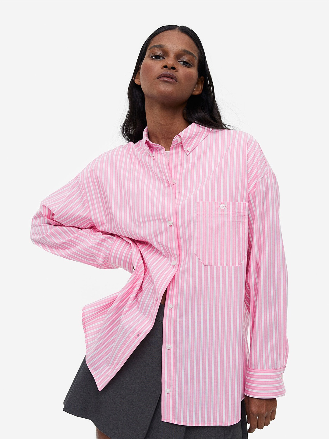 

H&M Women Oversized Poplin Shirt, Pink