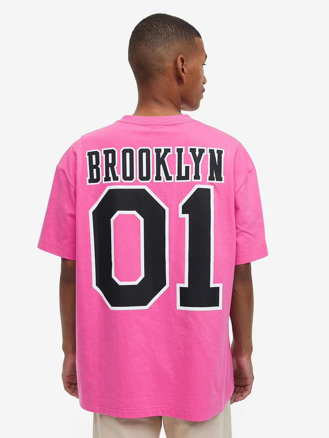 

H&M Men Relaxed Fit Printed T-shirt, Pink