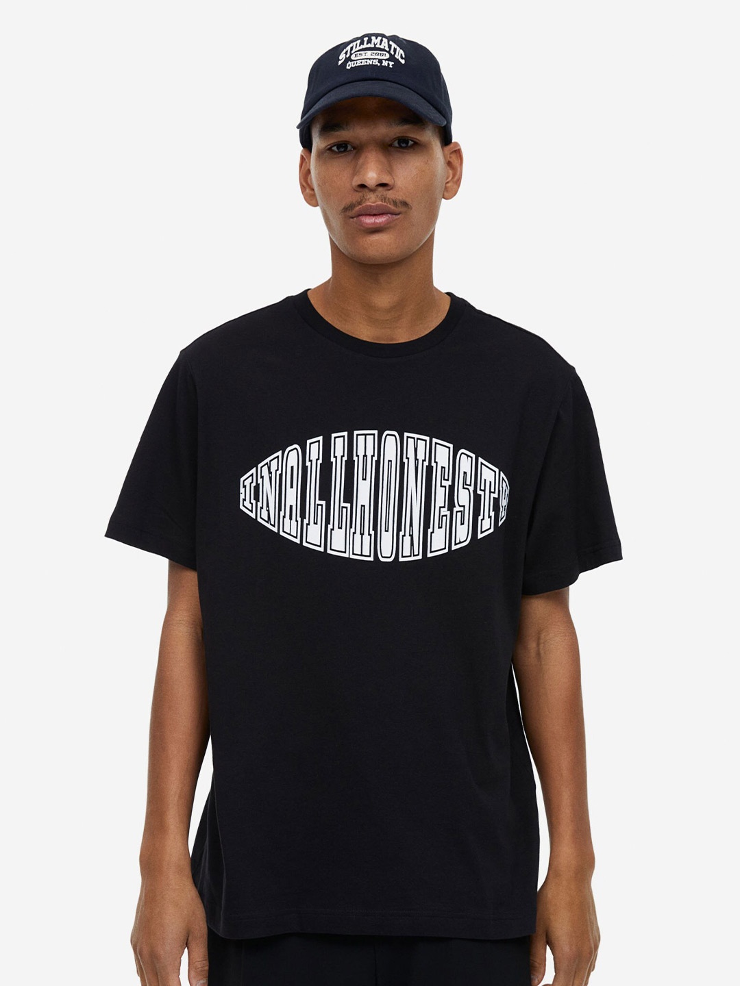 

H&M Regular Fit Printed Pure Cotton T-shirt, Black