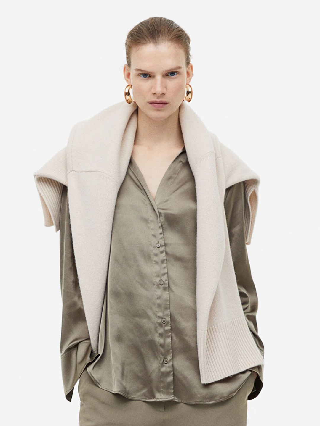 

H&M Women V-Neck Blouse, Olive