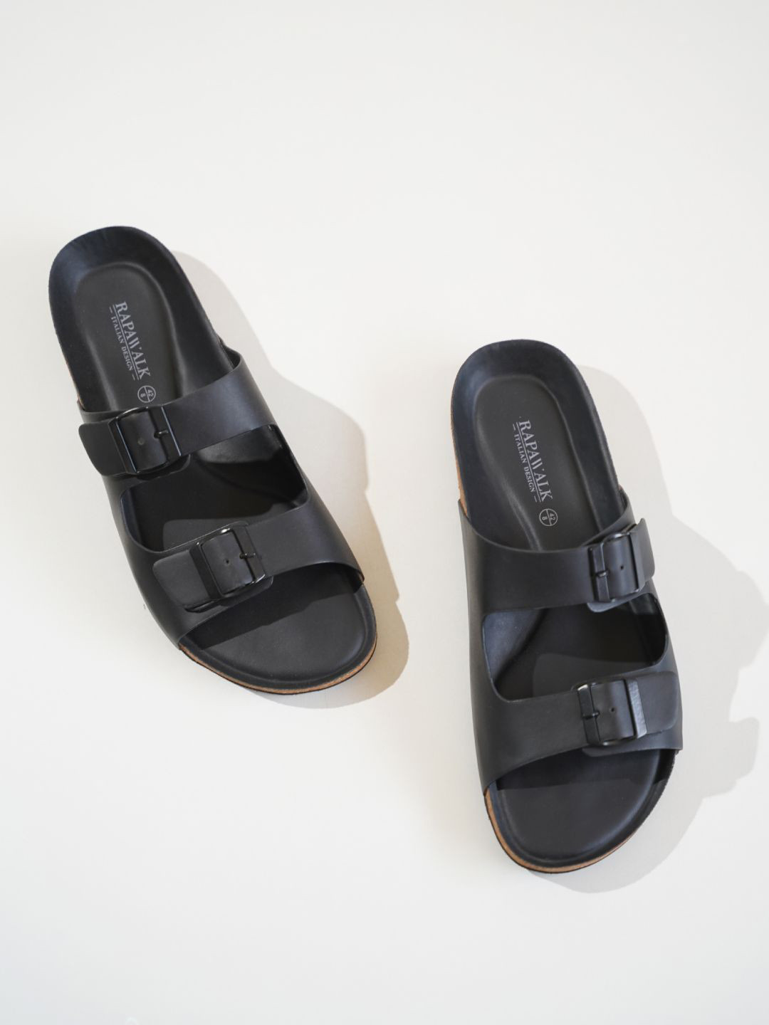 

RAPAWALK Men Two Strap Buckle Detail Comfort Sandals, Black
