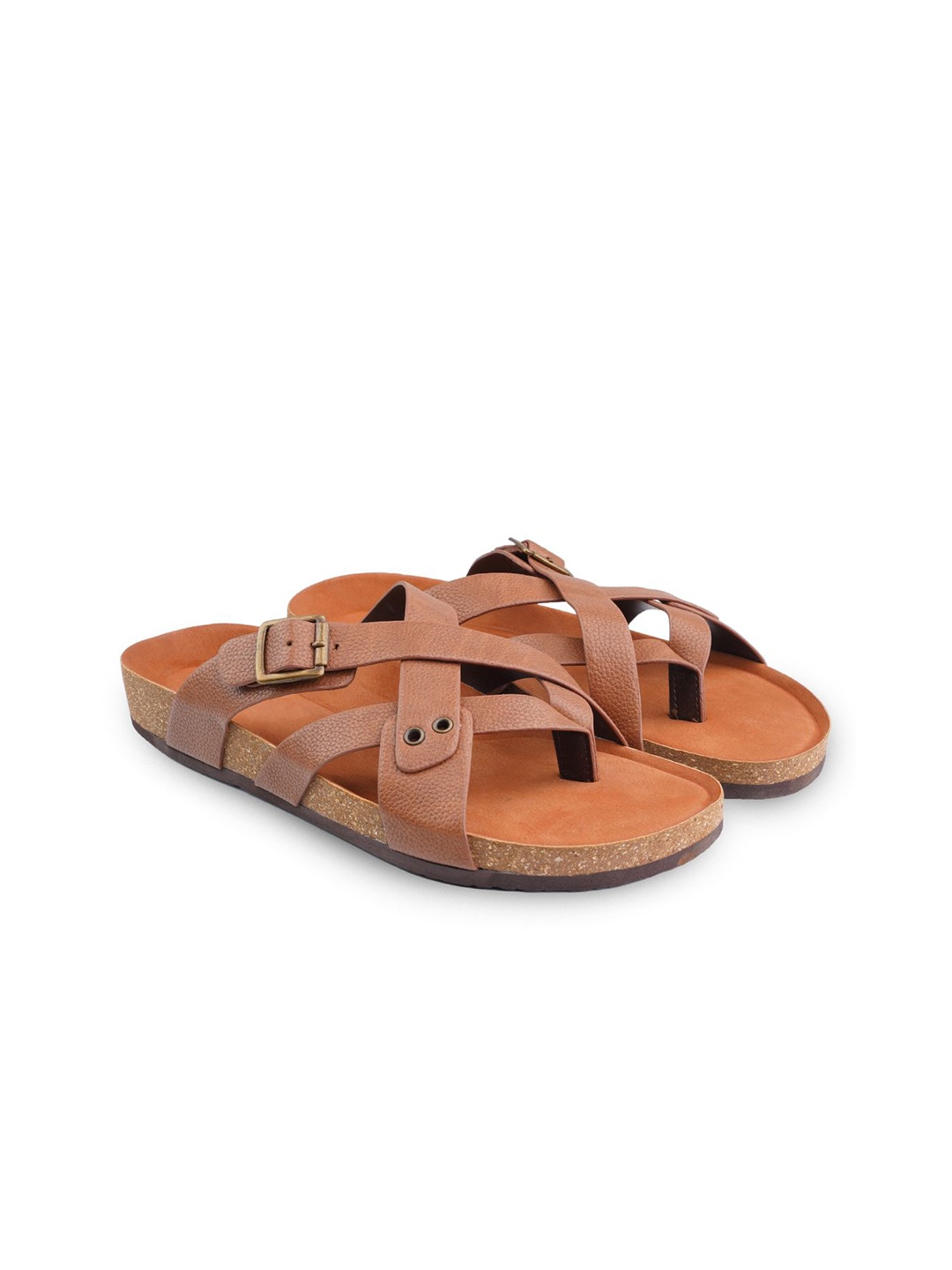

RAPAWALK Men Textured Buckle Detail Comfort Sandals, Tan