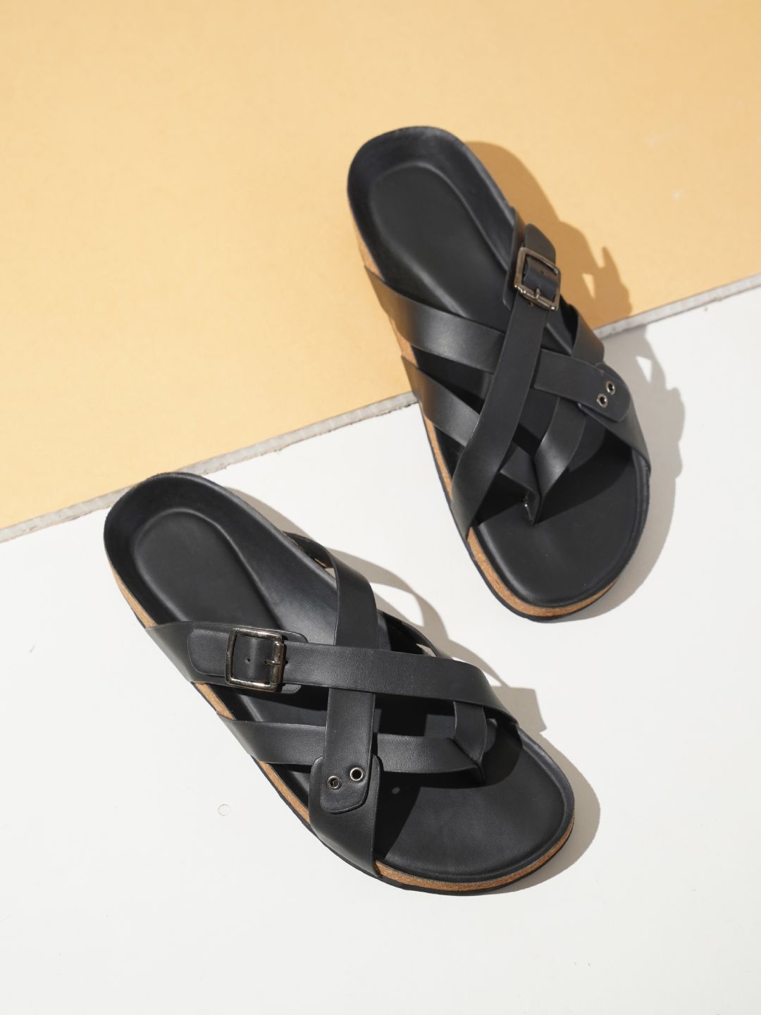 

RAPAWALK Men Buckle Detail Comfort Sandals, Black
