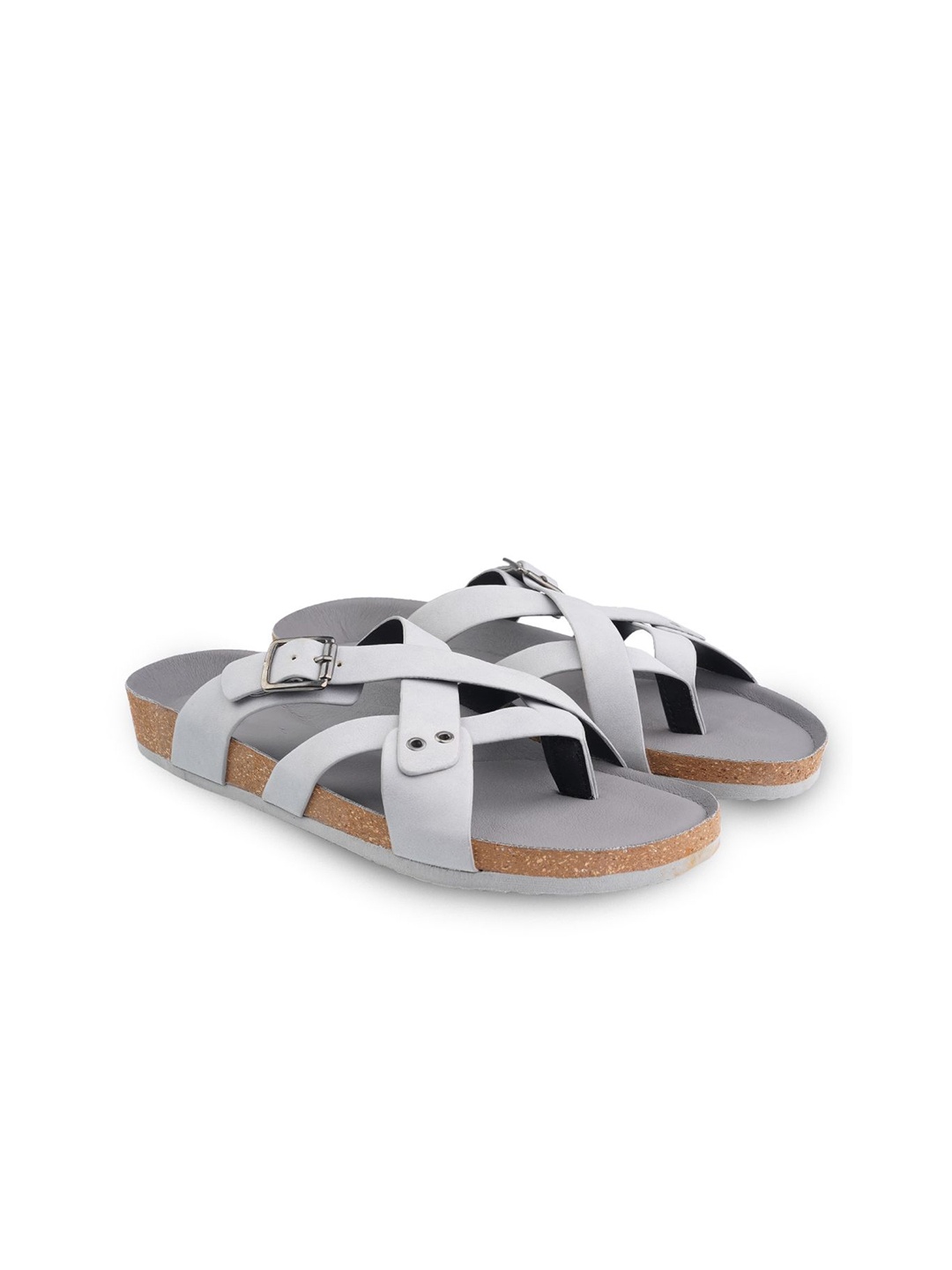 

RAPAWALK Men Open Toe Buckle Detail Comfort Sandals, Grey