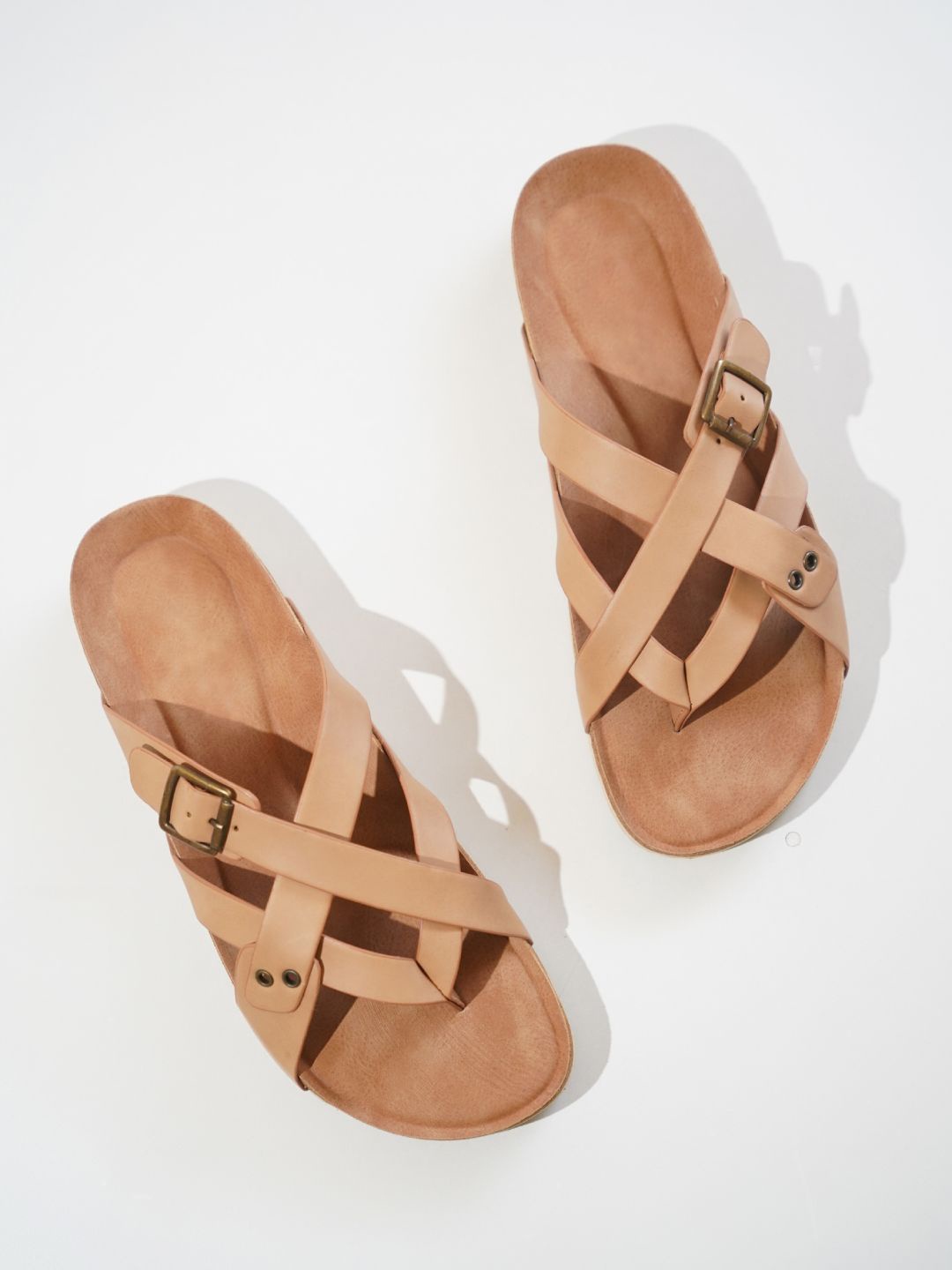 

RAPAWALK Men Open Toe Buckle Detail Comfort Sandals, Beige