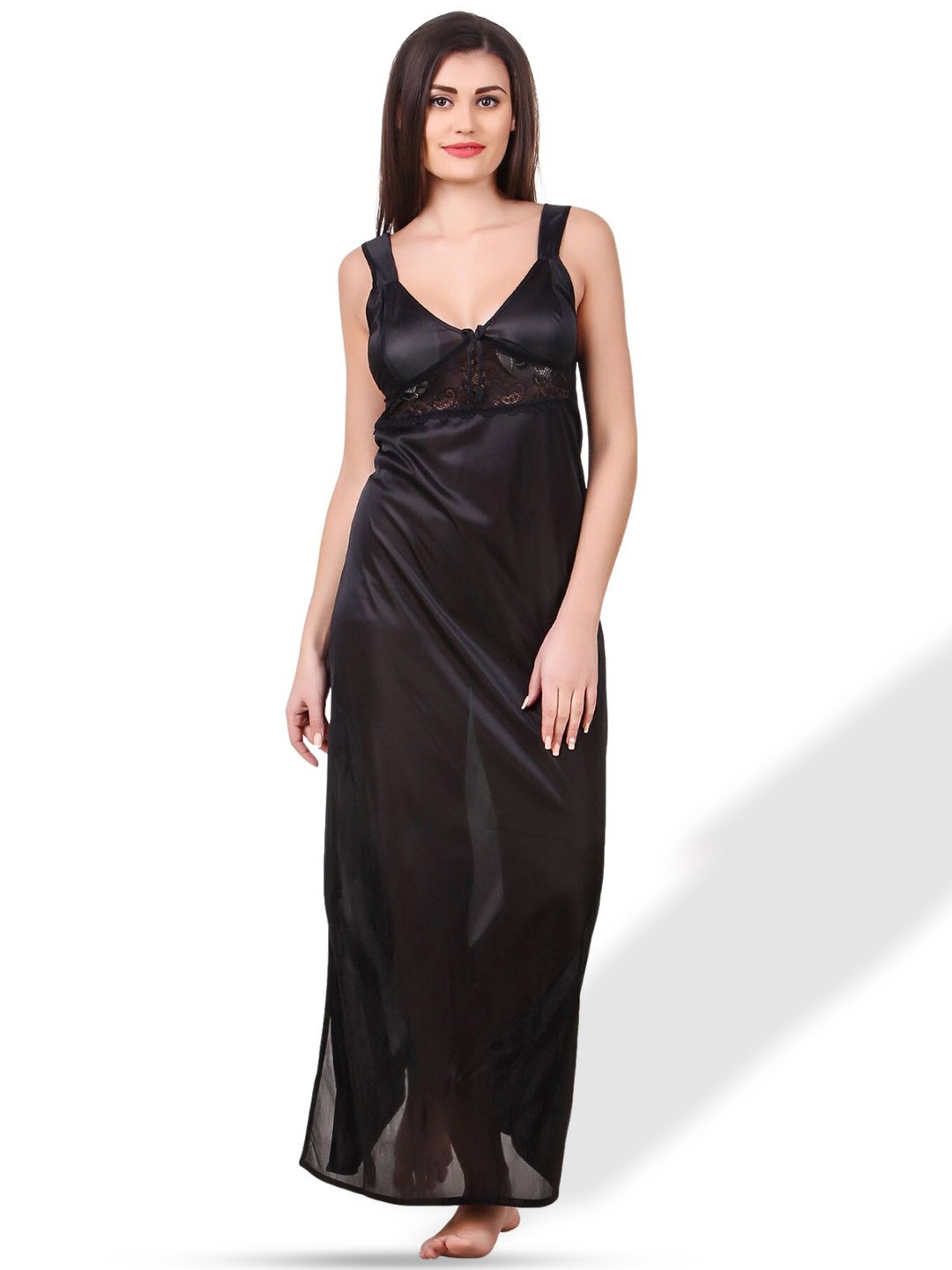 

Fasense Scoop Neck Satin Maxi Nightdress, Black