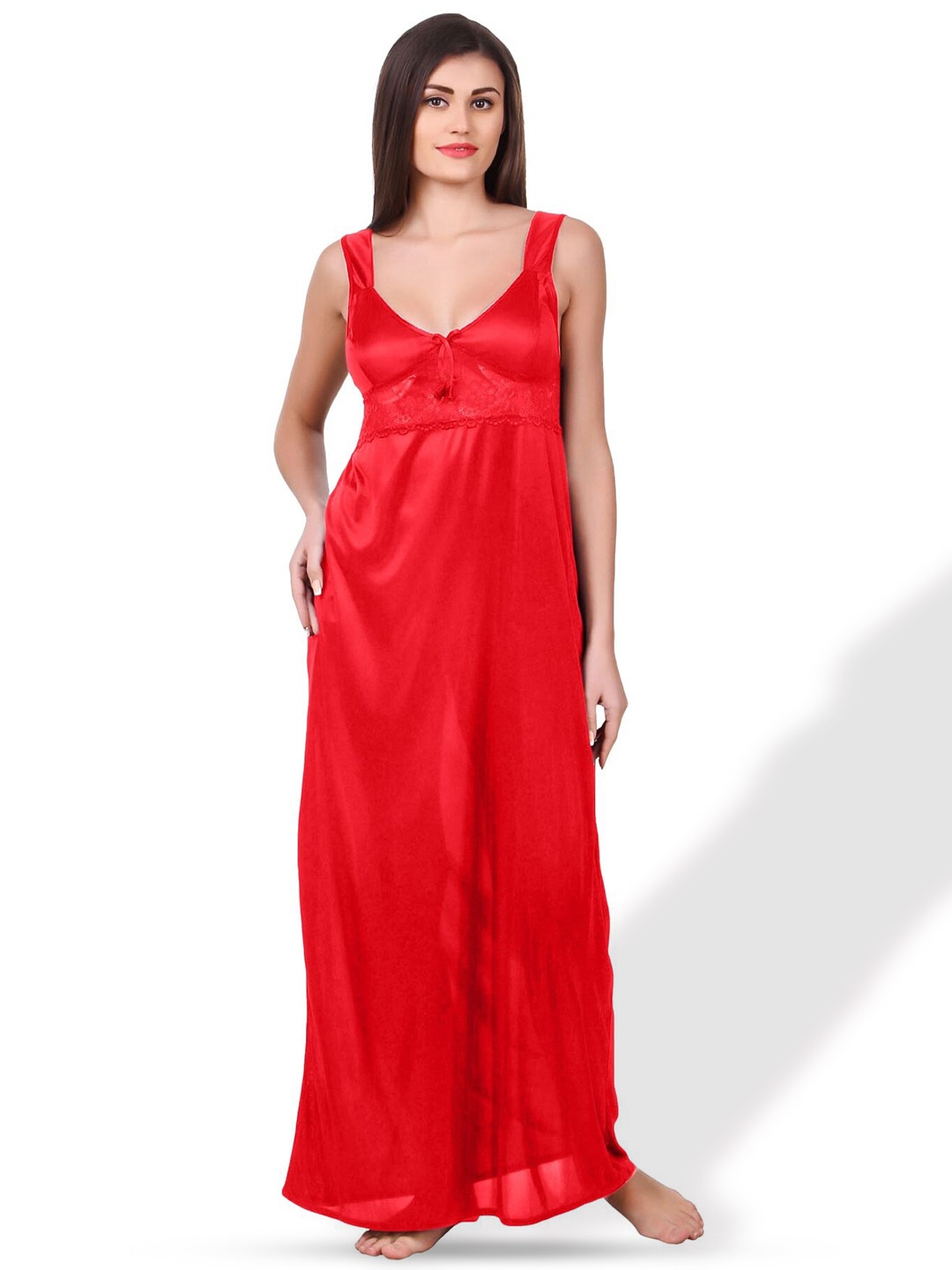 

Fasense Scoop Neck Satin Maxi Nightdress, Red