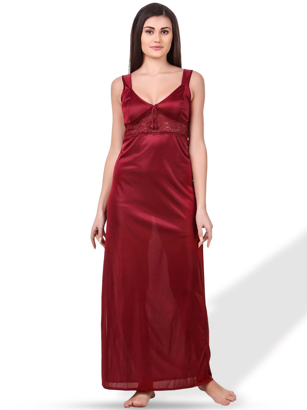 

Fasense Scoop Neck Satin Maxi Nightdress, Maroon