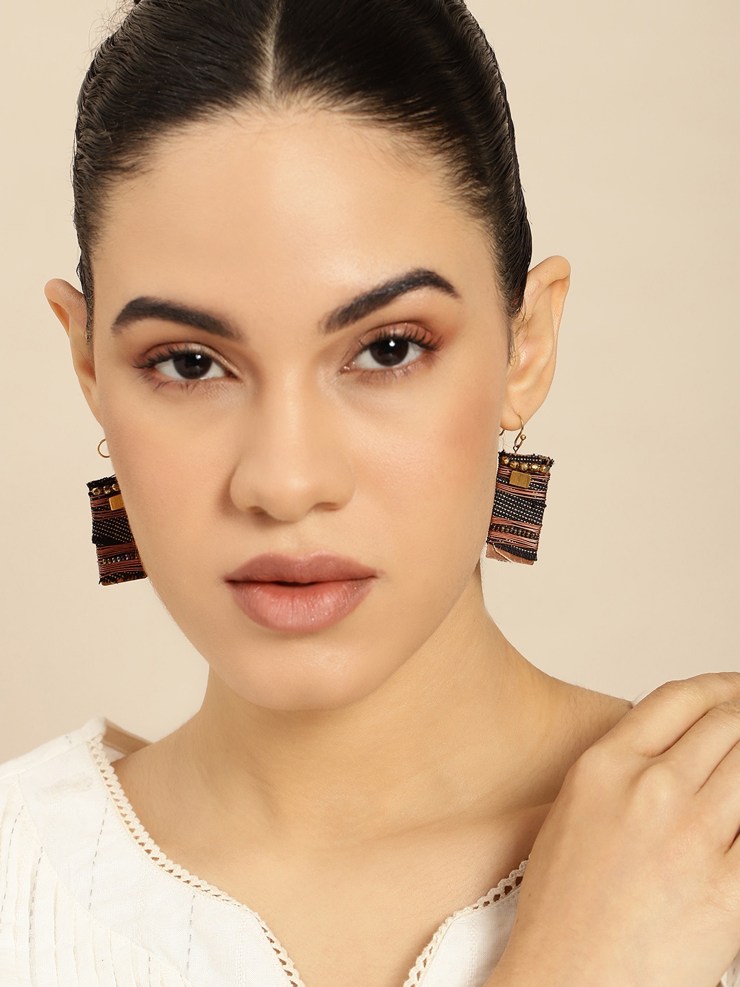 

Taavi Rectangular Shaped Beaded Drop Earrings, Copper