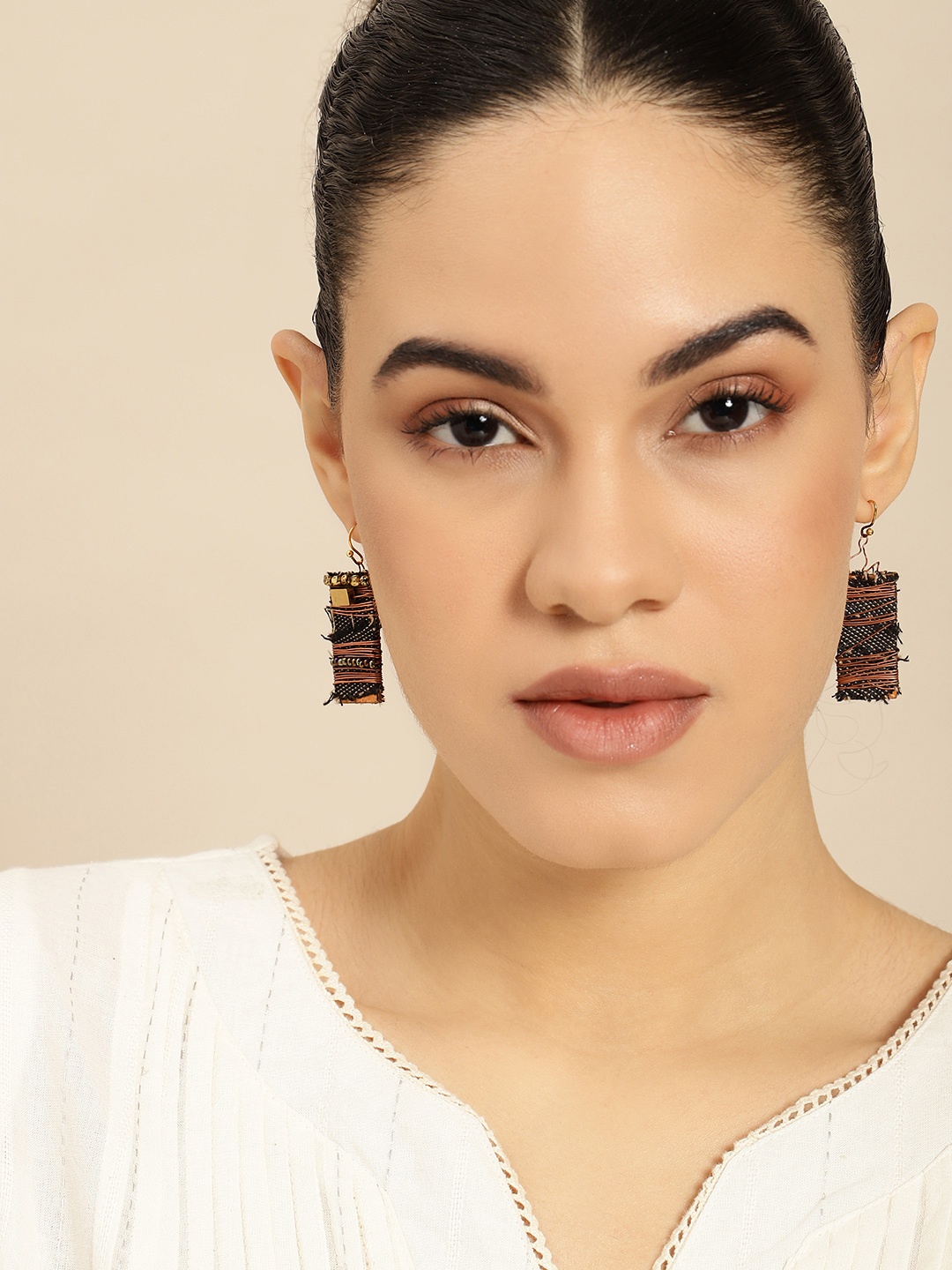 

Taavi Rectangular Shaped Beaded Drop Earrings, Copper