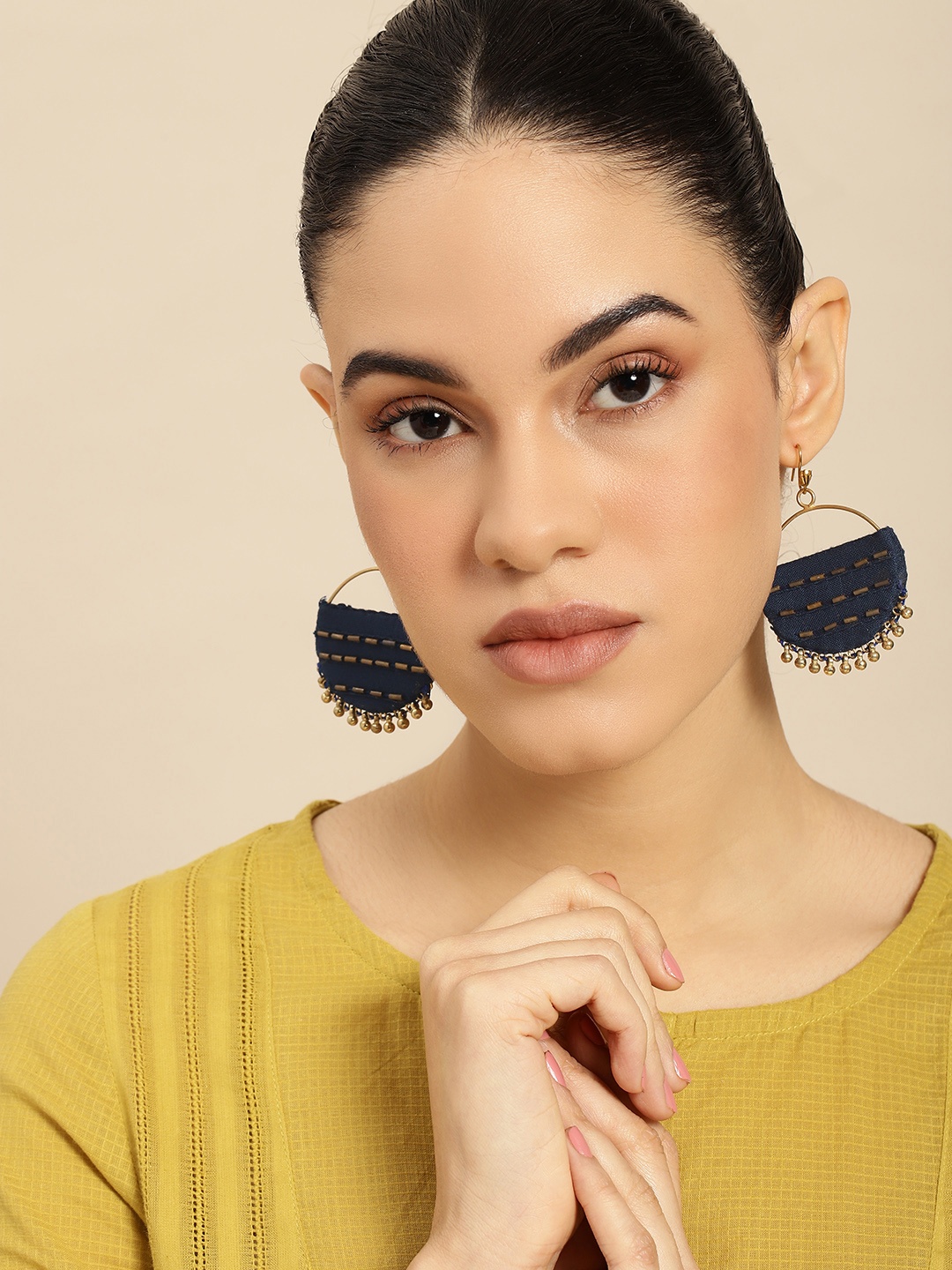 

Taavi Women Handcrafted Circular Drop Earrings, Navy blue