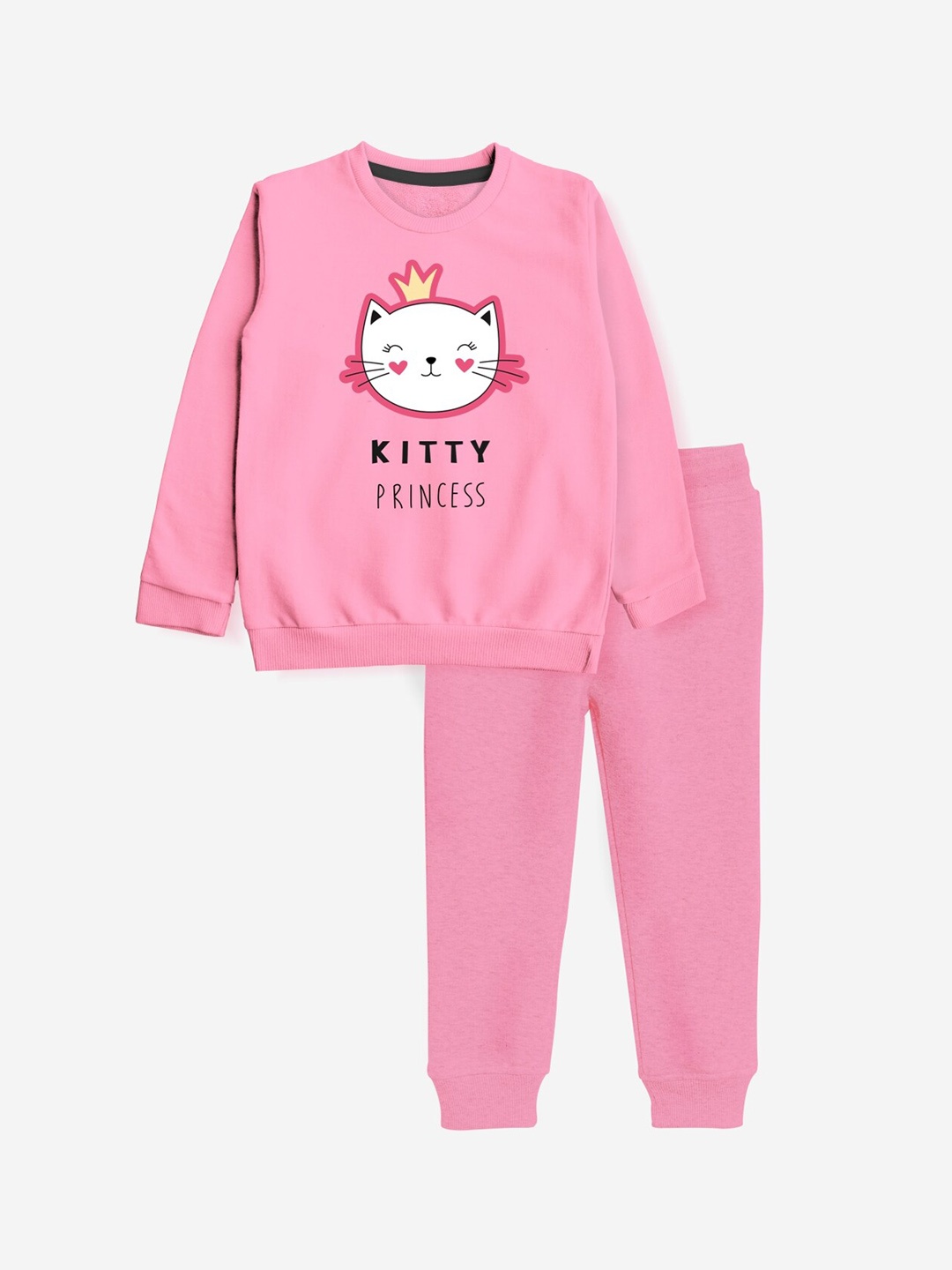

Minicult Girls Cotton Sweatshirt & Track Pants Tracksuits, Pink
