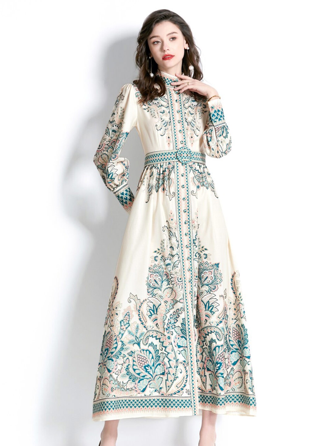 

JC Collection Floral Printed Maxi Shirt Dress, Off white