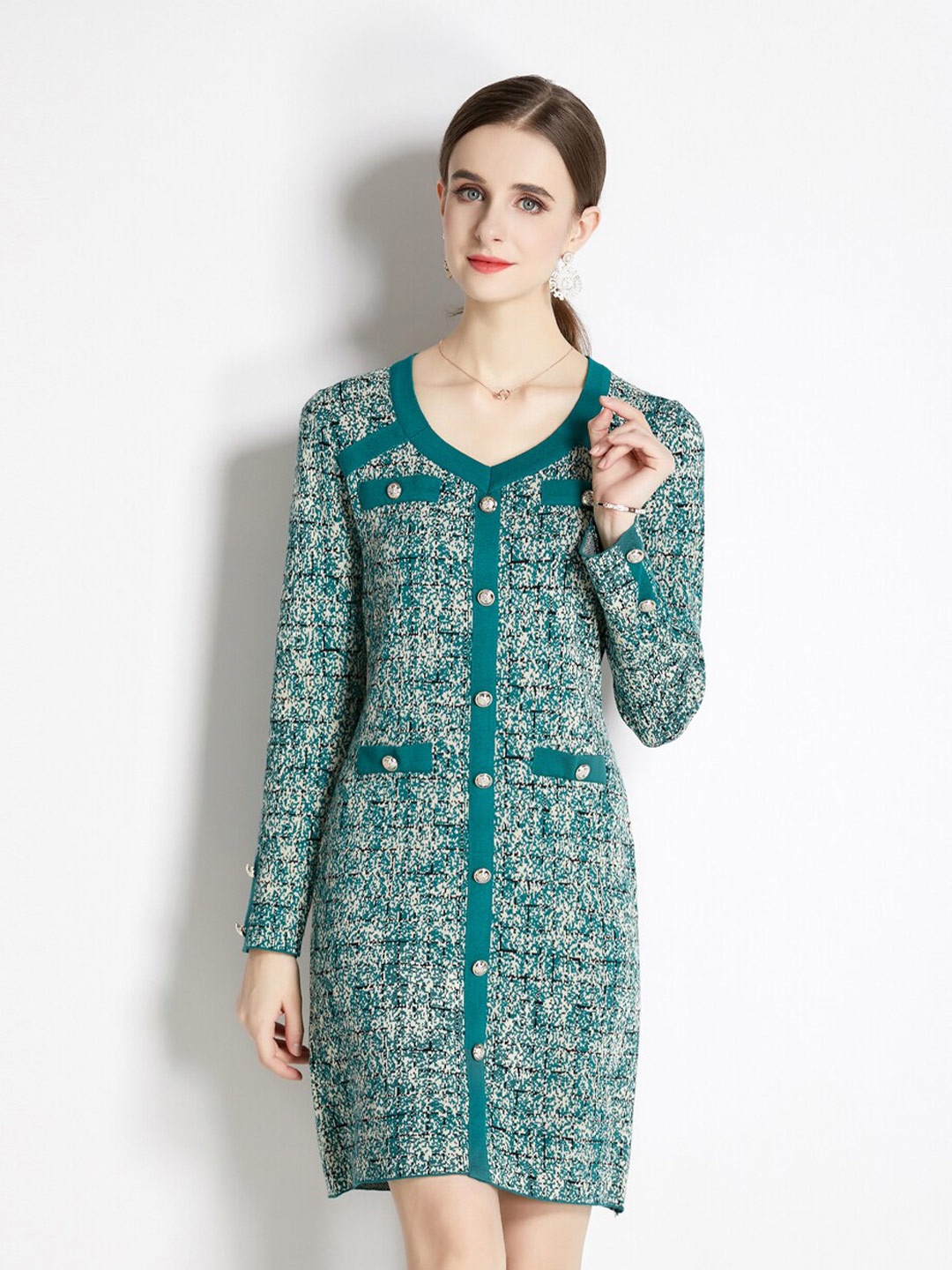 

JC Collection Abstract Printed Sheath Dress, Teal