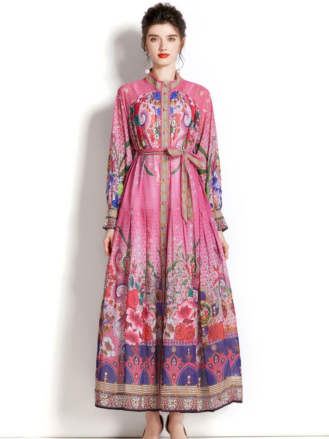 

JC Collection Floral Printed Maxi Shirt Dress, Rose