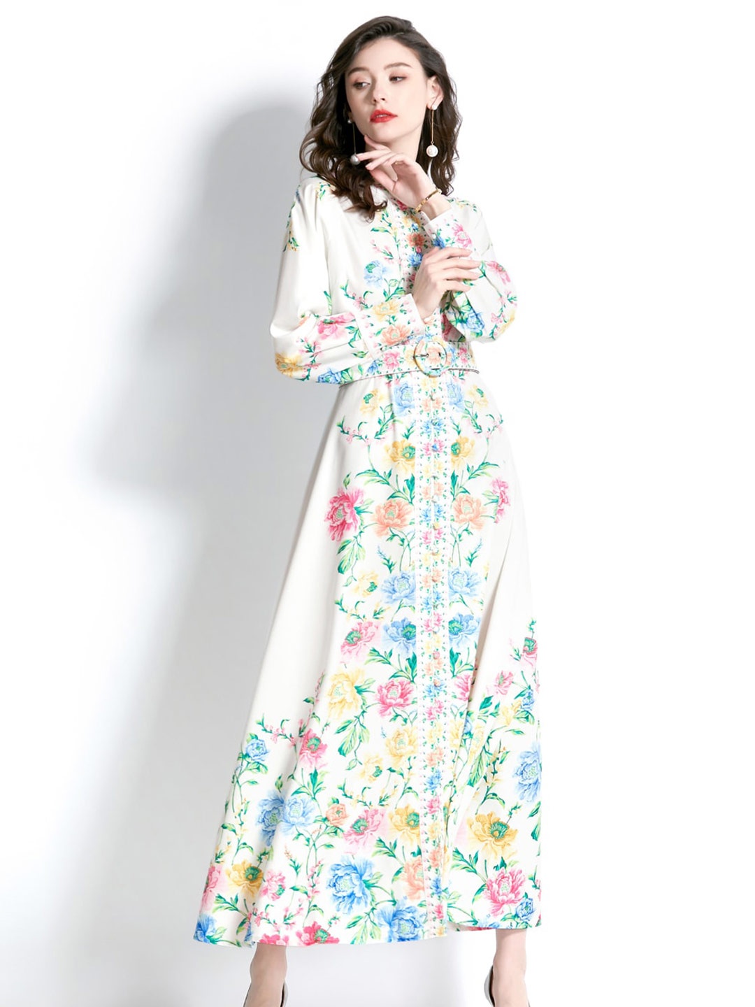 

JC Collection Floral Printed Shirt Maxi Dress, White