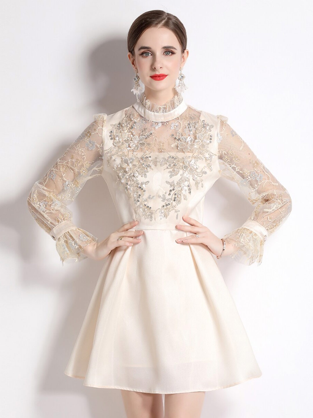 

JC Collection Embellished Fit & Flare Mini Dress, Off white