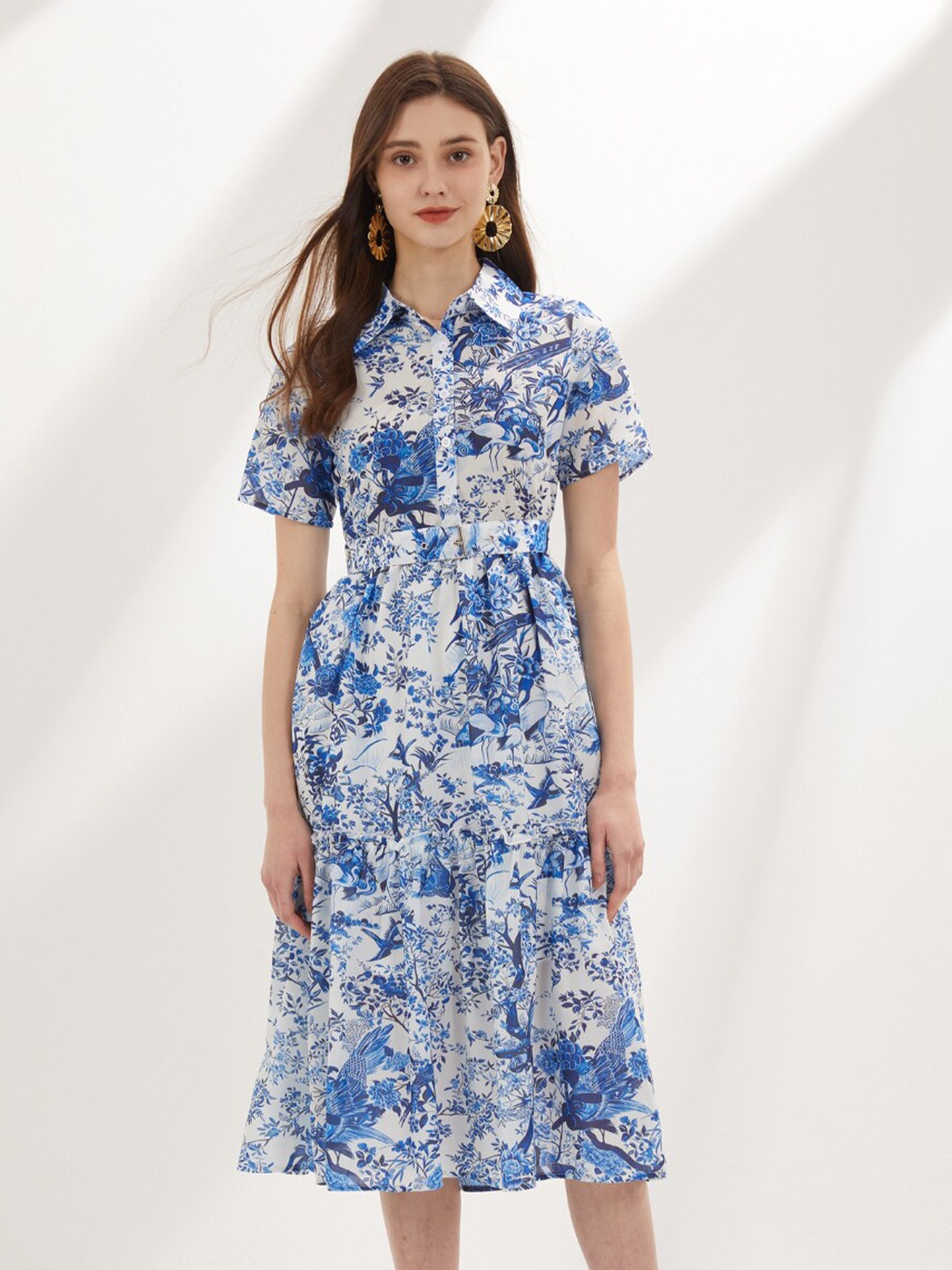 

JC Collection Floral Printed Shirt Midi Dress, Blue