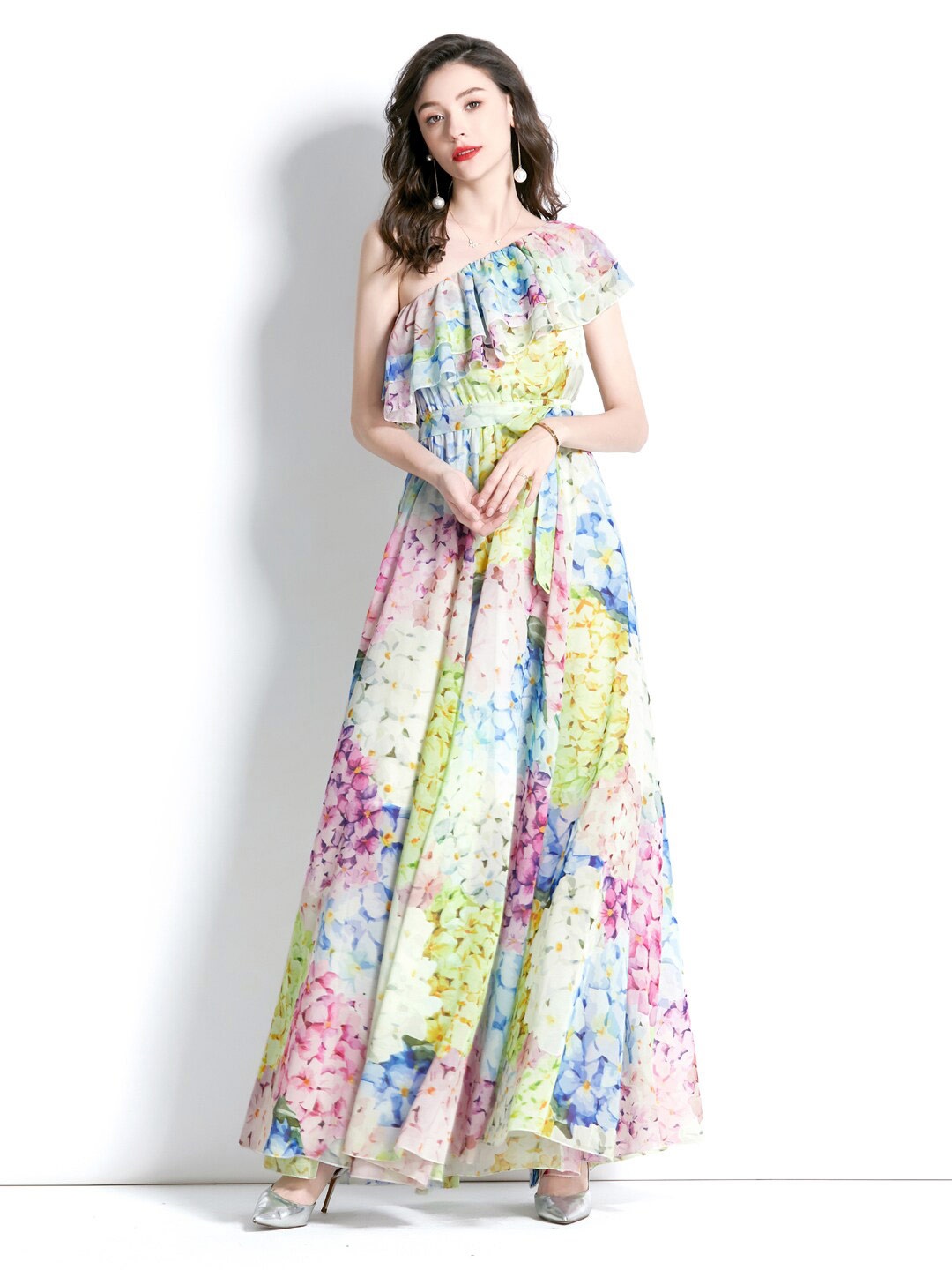 

JC Collection Floral Printed One-Shoulder Fit & Flare Maxi Dress, Yellow