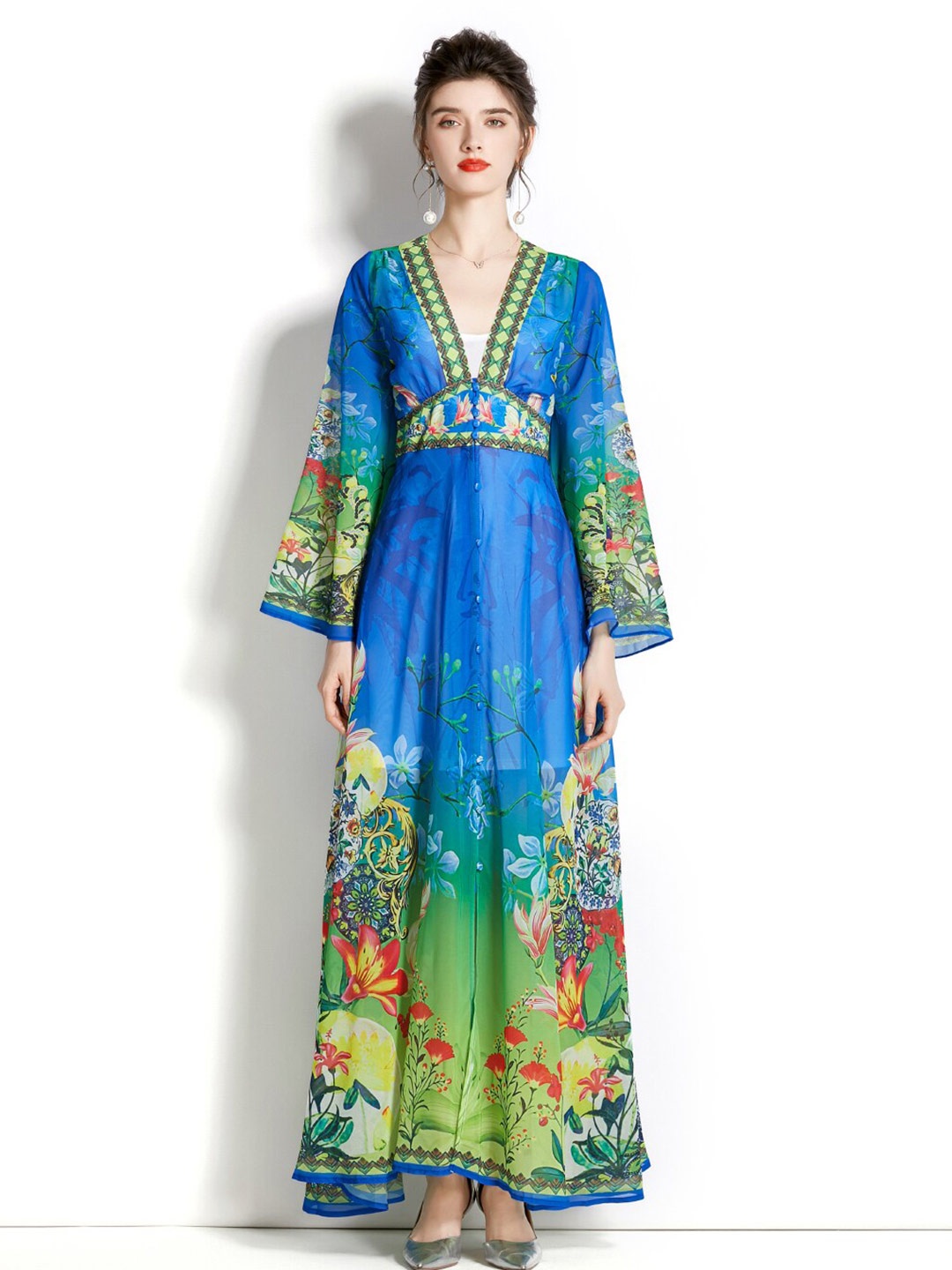 

JC Collection Floral Printed Empire Maxi Dress, Blue