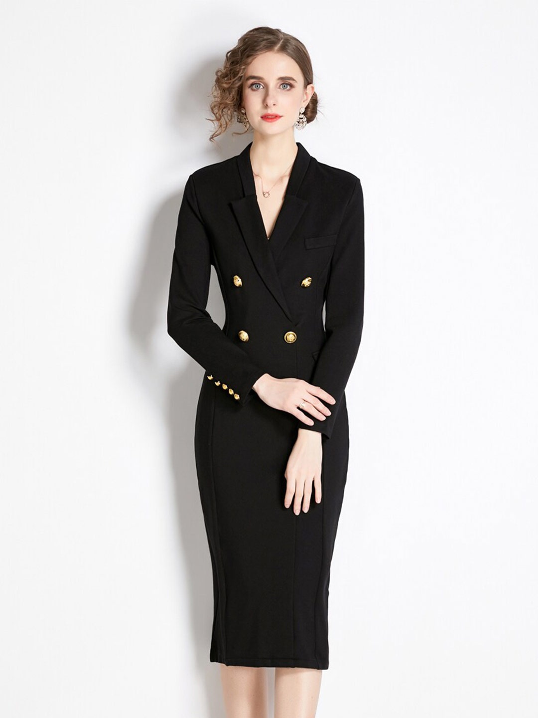 

JC Collection Shirt Collar Sheath Midi Dress, Black