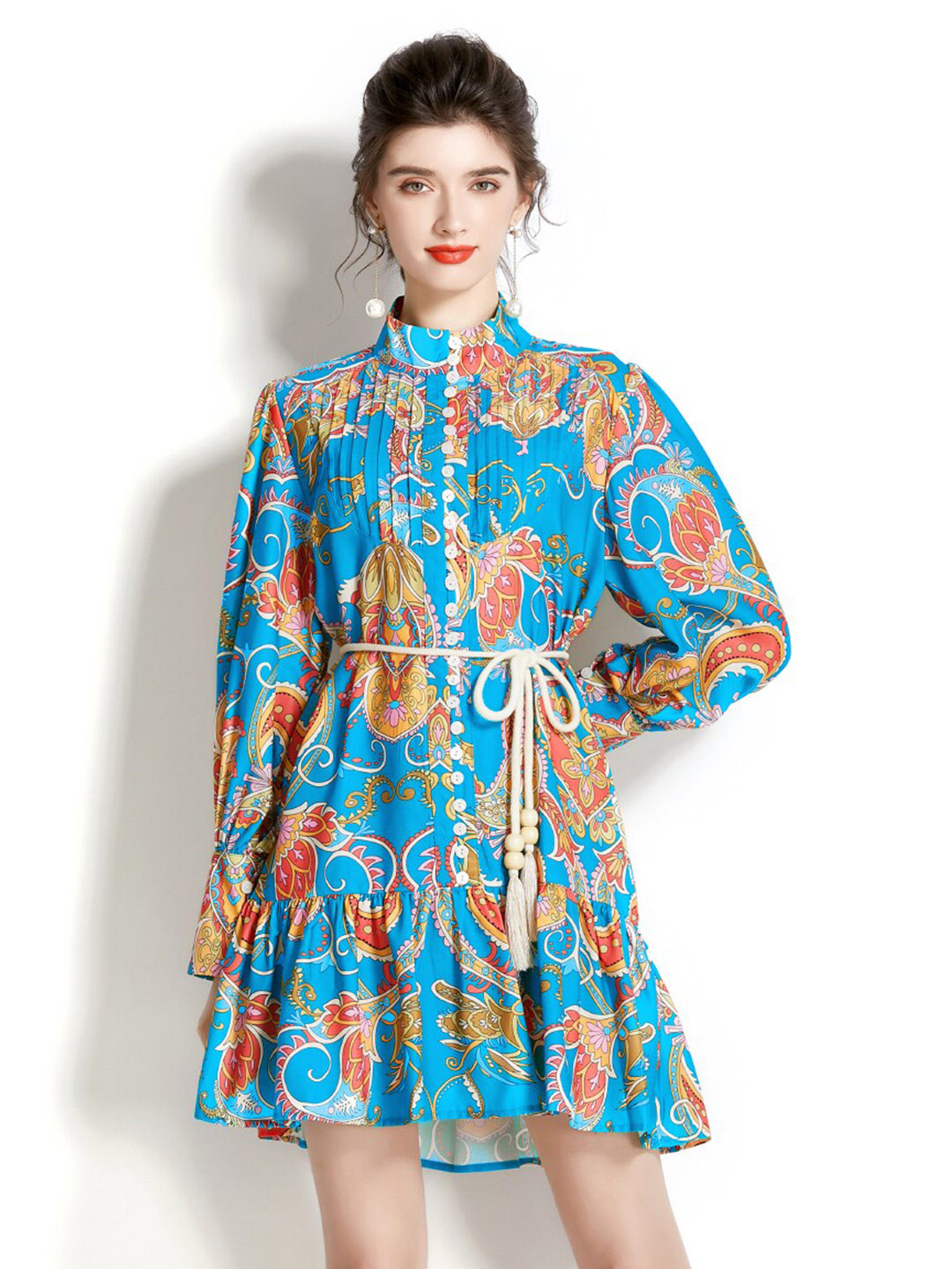 

JC Collection High Neck Floral Tie-Up Dress, Blue