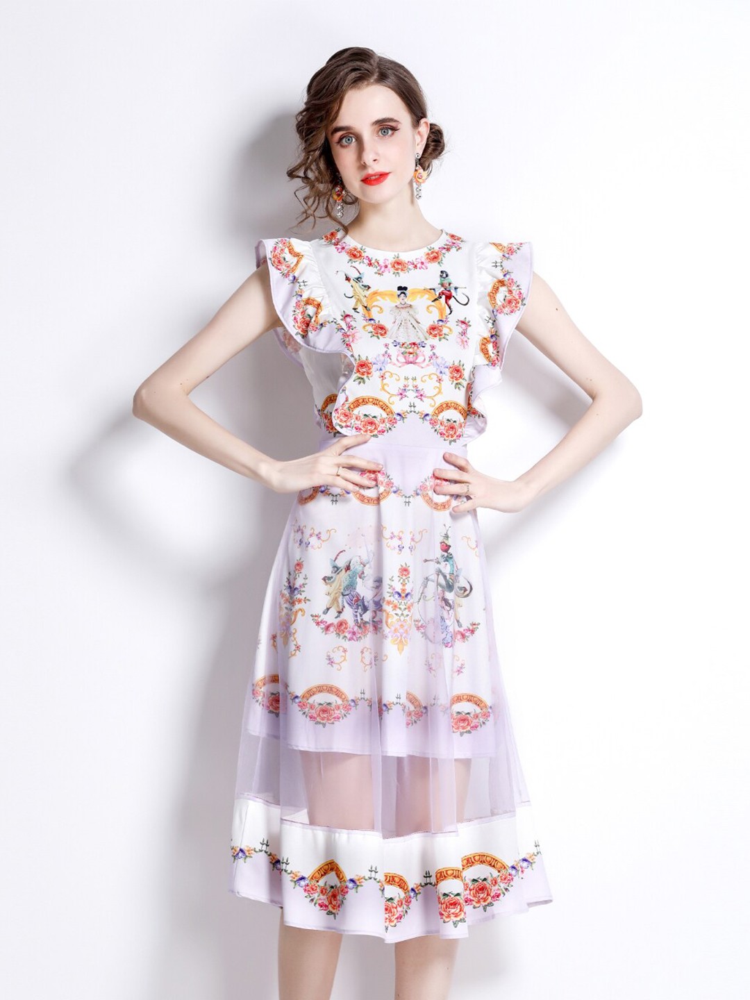 

JC Collection Flutter Sleeves Floral Printed Midi Dress, Purple