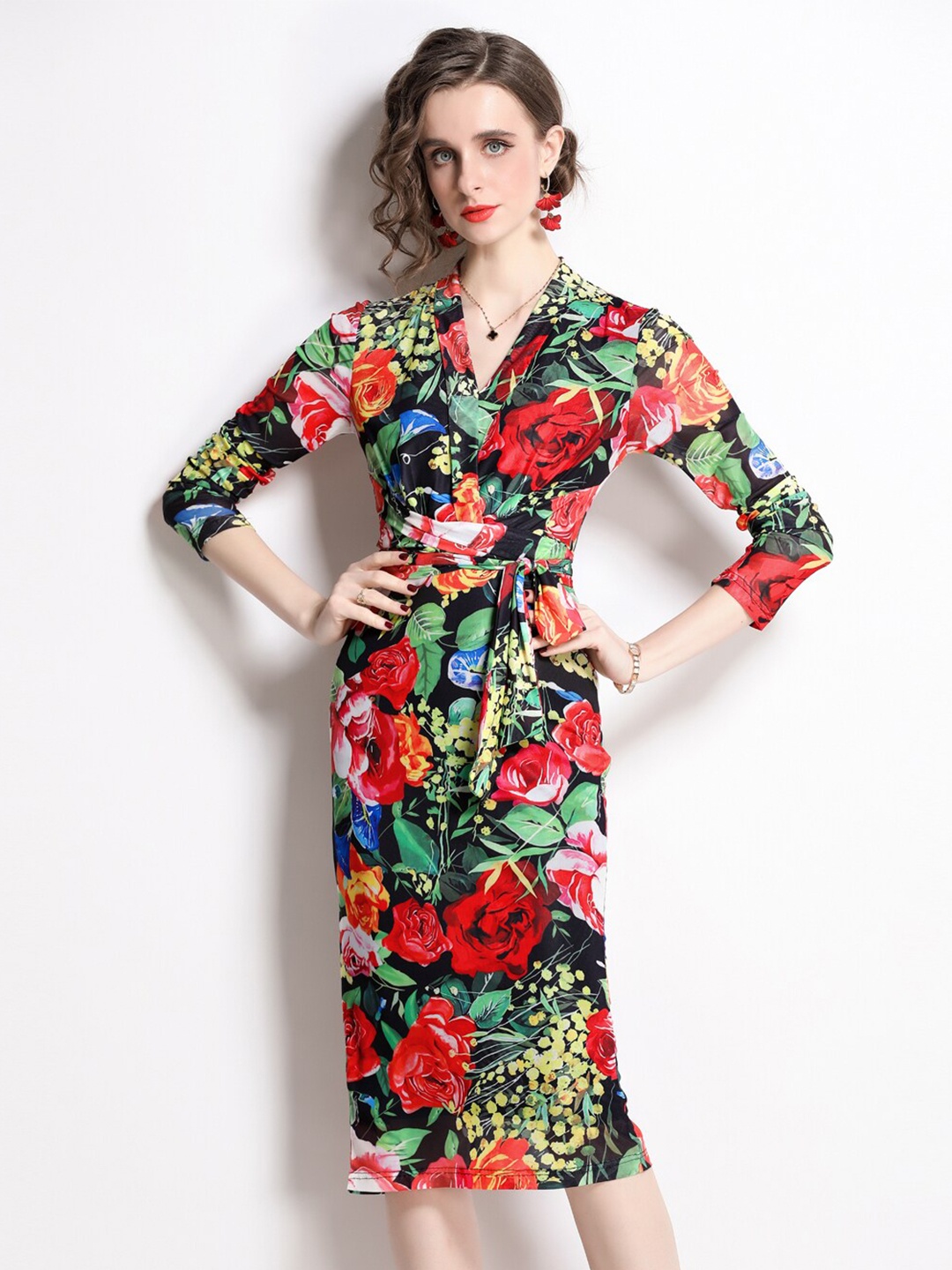 

JC Collection V-Neck Floral Printed Sheath Dress, Red