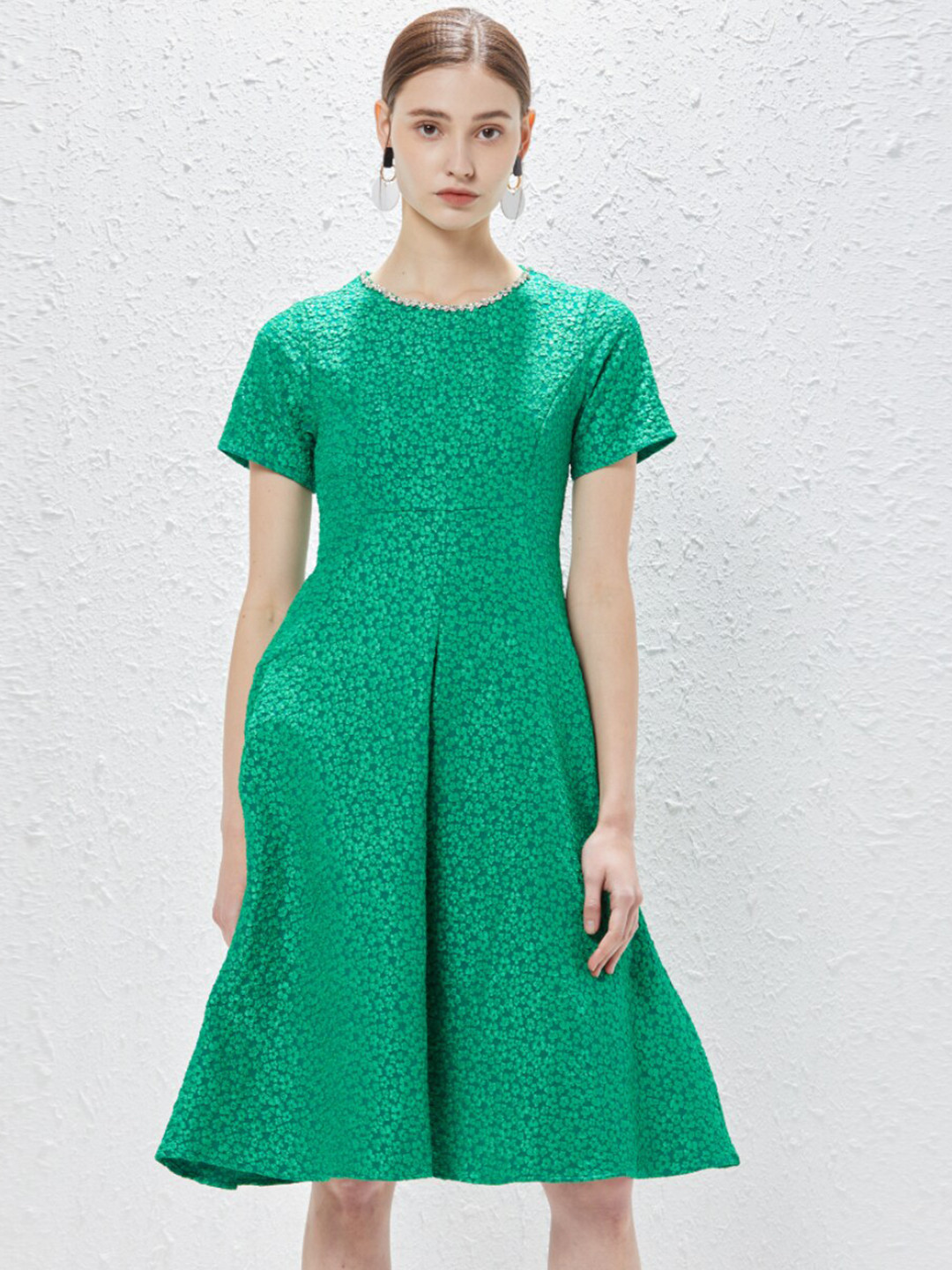 

JC Collection Floral Self Design A-Line Mini Dress, Sea green