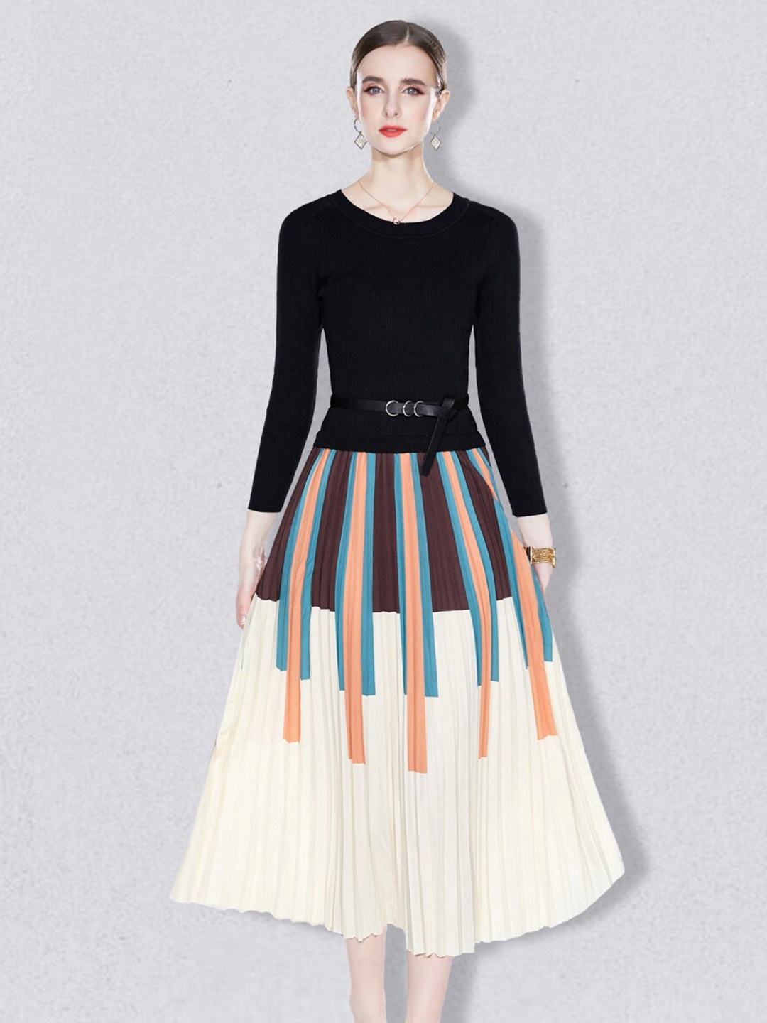 

JC Collection Multicoloured Striped A-Line Midi Dress, Multi