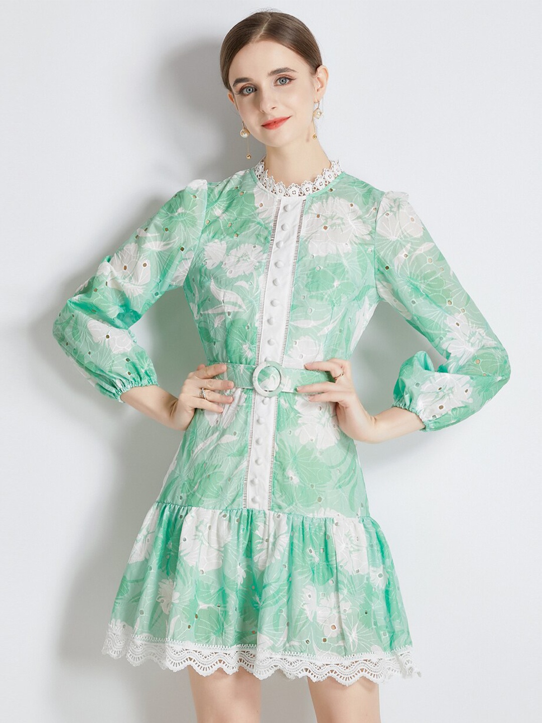 

JC Collection Floral Printed A-Line Dress, Green