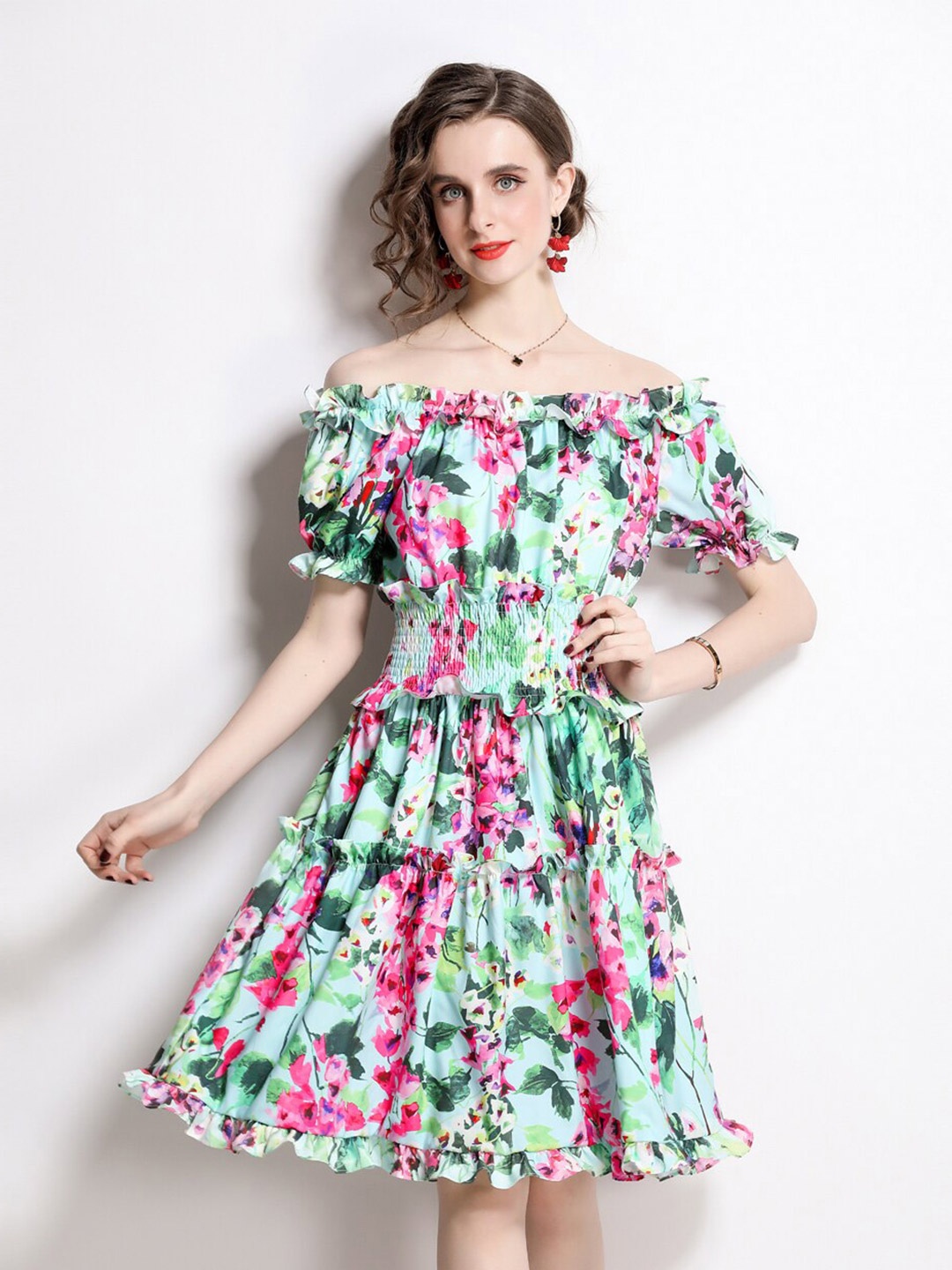

JC Collection Floral Off-Shoulder Dress, Green