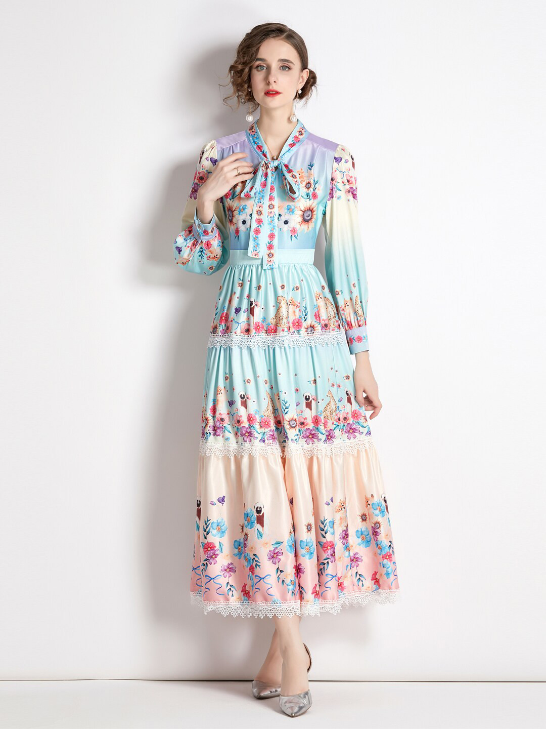 

JC Collection Tie-Up Neck Floral Maxi Dress, Blue