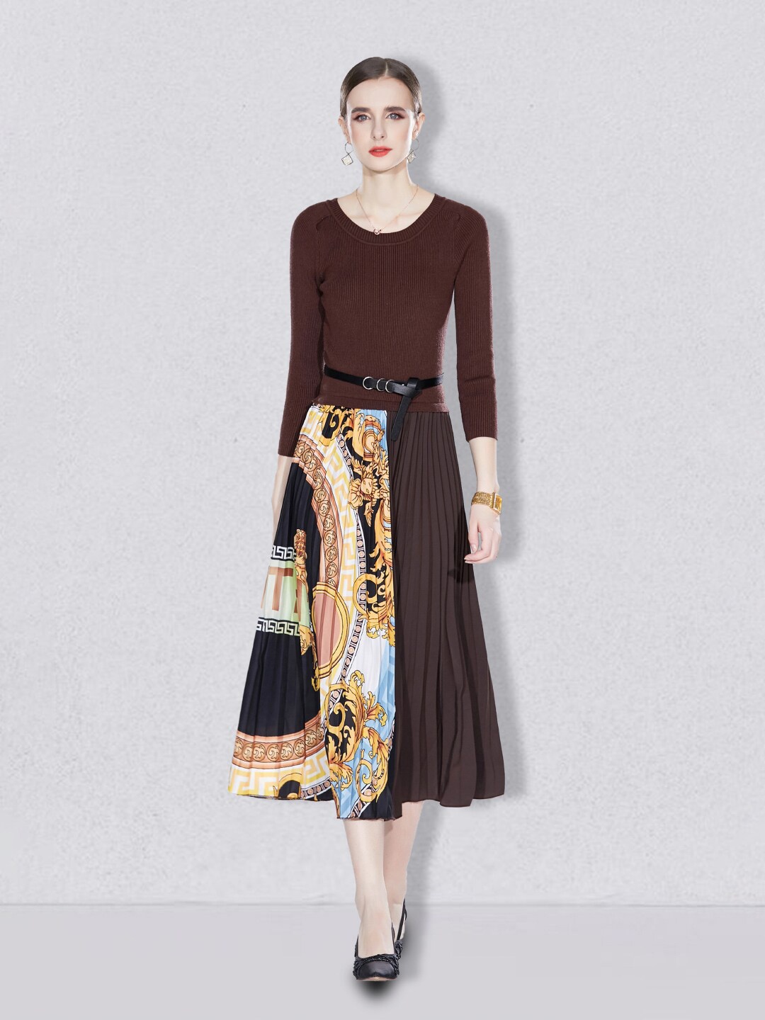 

JC Collection Coffee Brown A-Line Midi Dress