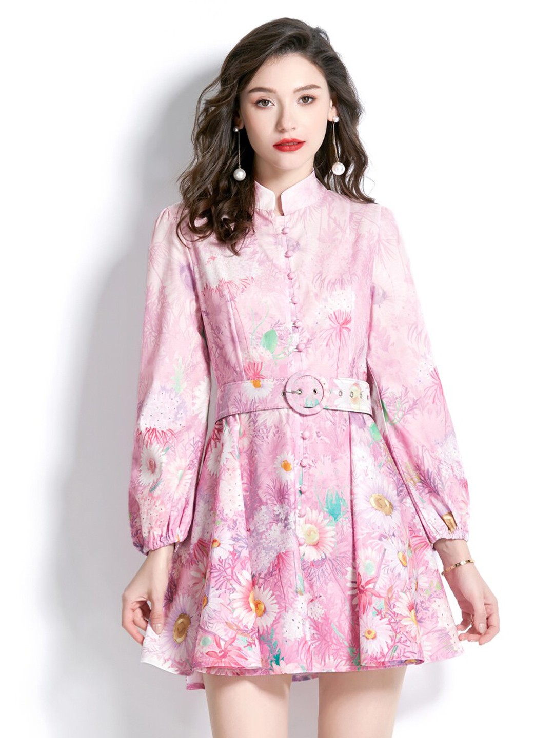 

JC Collection Floral Printed Shirt Mini Dress, Pink