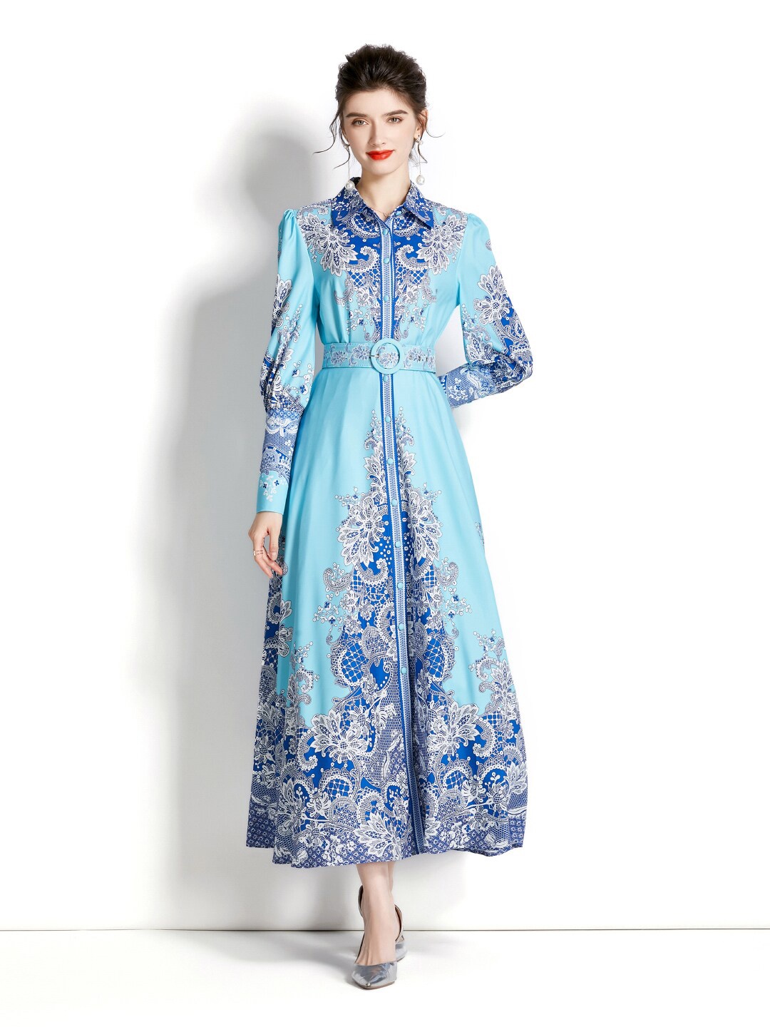 

JC Collection Floral Printed Shirt Maxi Dress, Turquoise blue