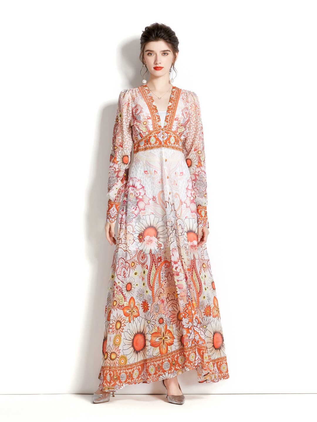 

JC Collection Floral Printed Empire Maxi Dress, Orange