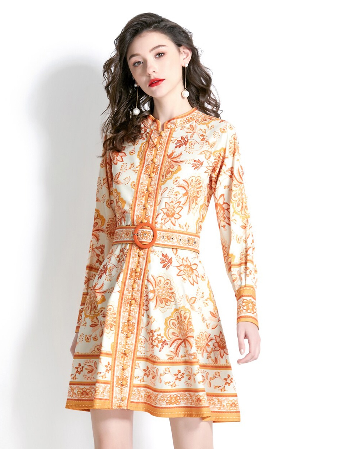 

JC Collection Floral Printed Shirt Dress, Orange