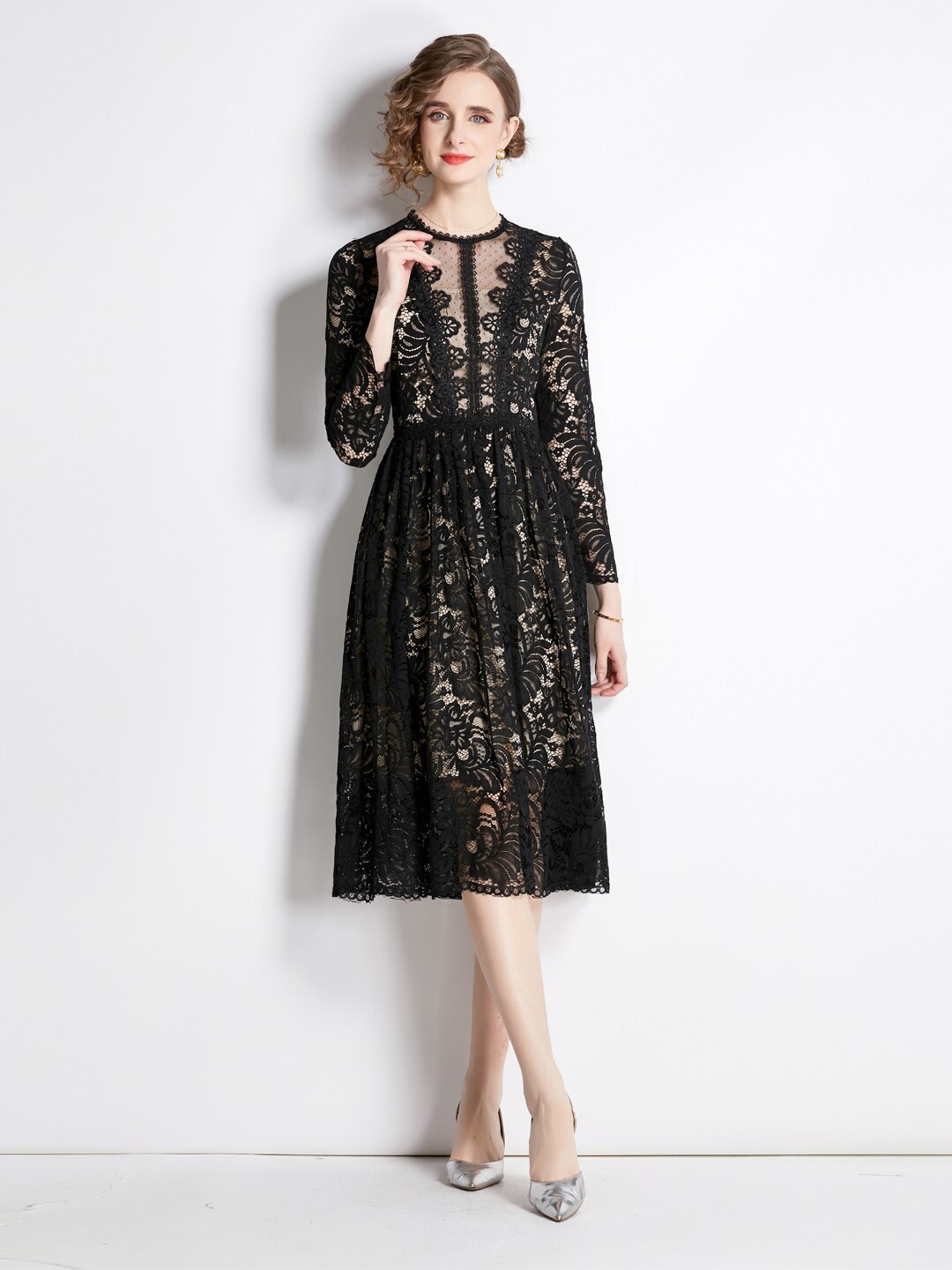 

JC Collection Self Design Fit & Flare Midi Dress, Black