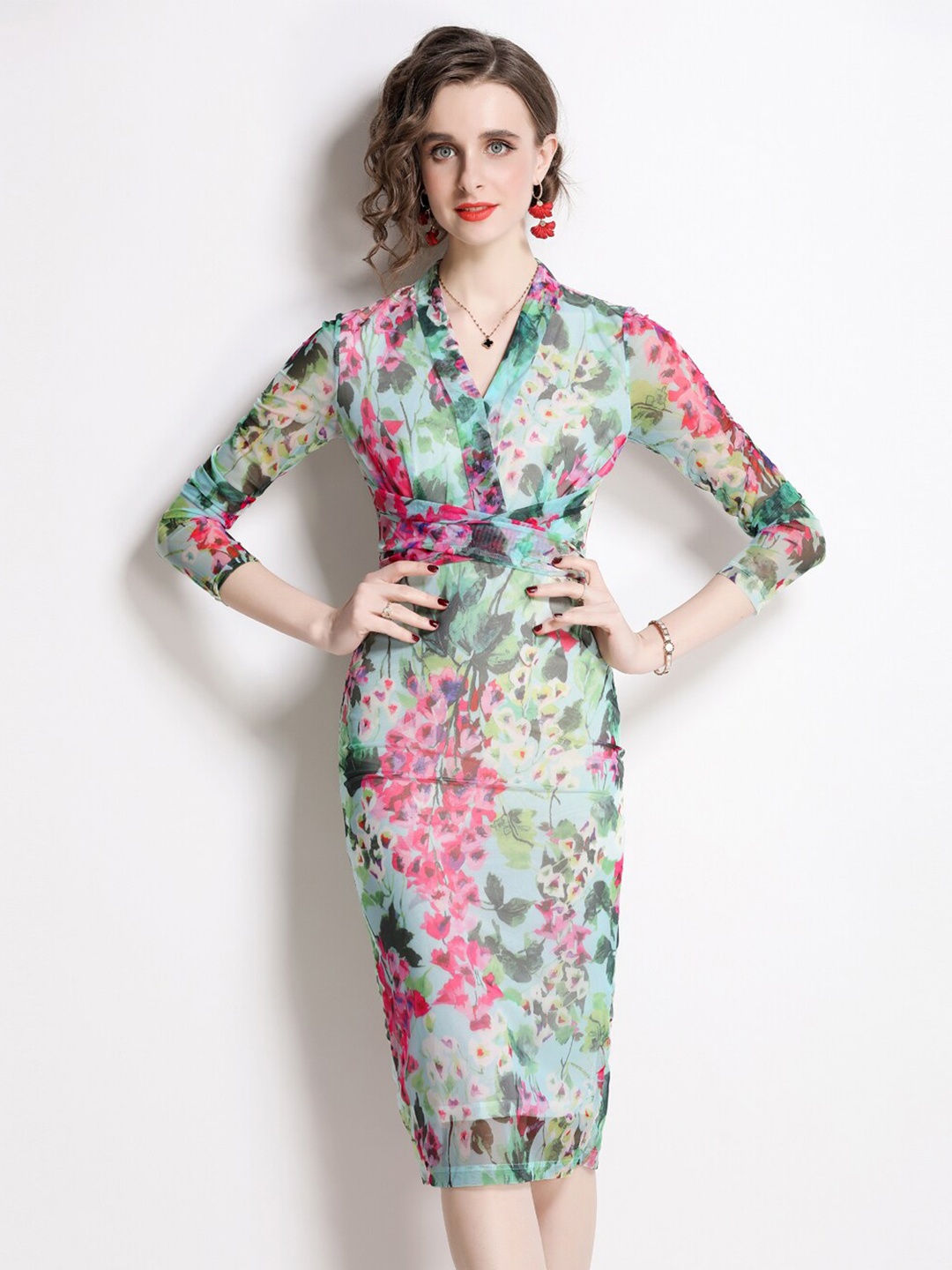 

JC Collection Floral Printed Sheath Midi Dress, Green