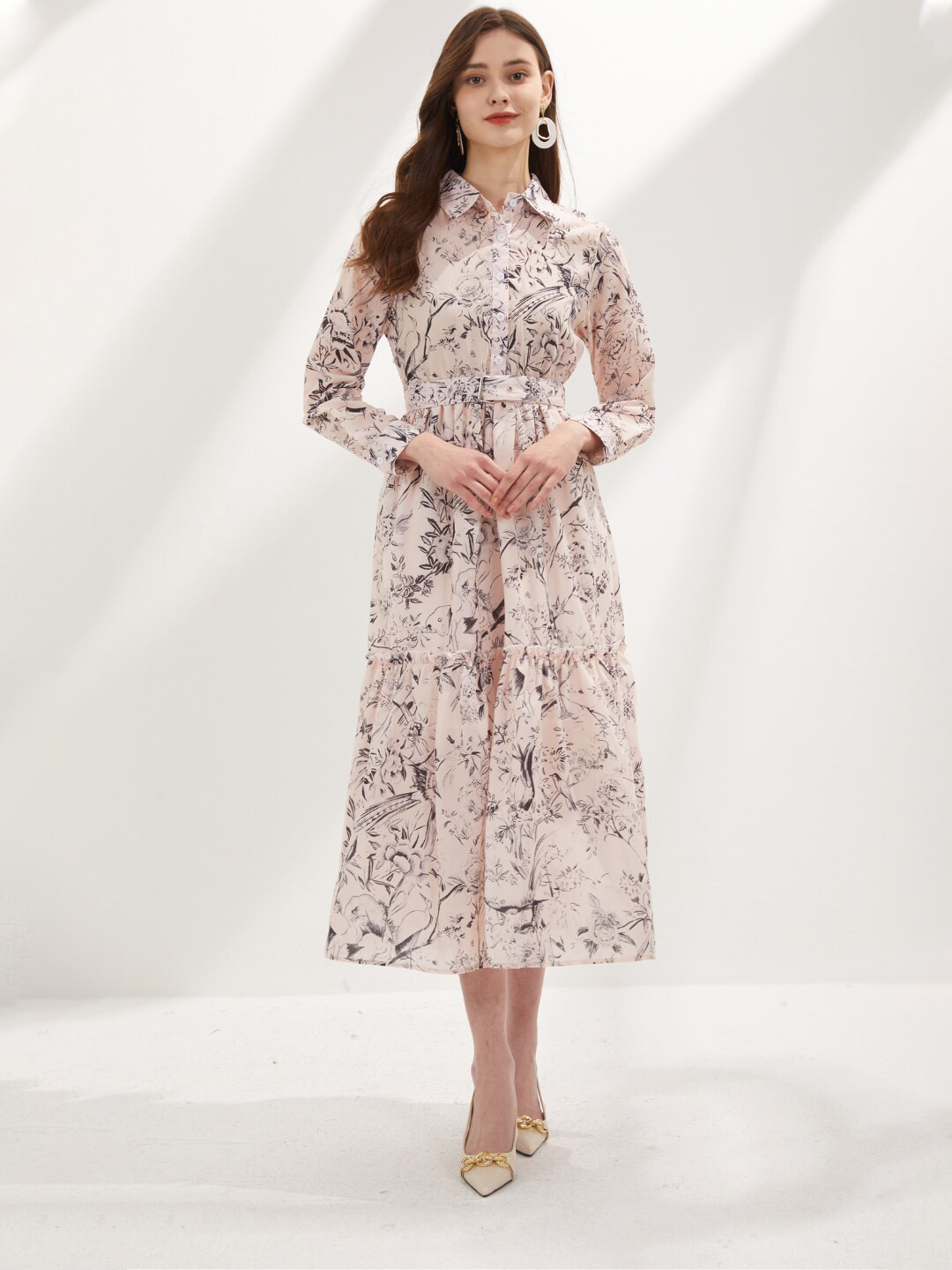 

JC Collection Floral Printed Shirt Midi Dress, Pink