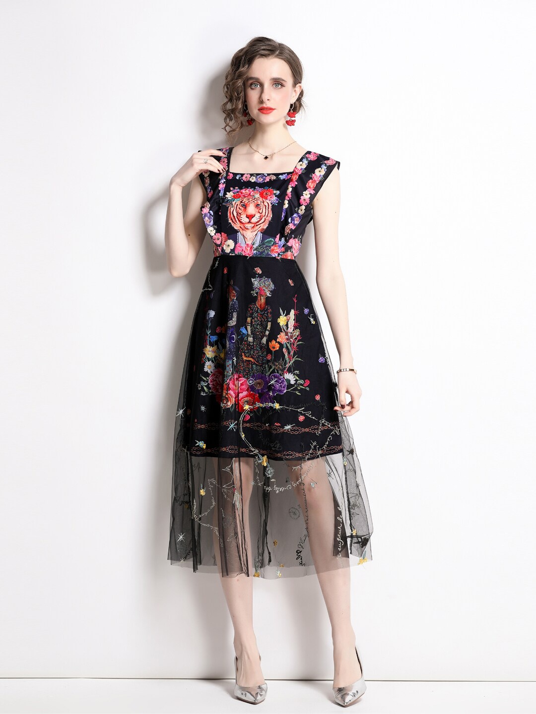 

JC Collection Floral Printed Midi Dress, Black