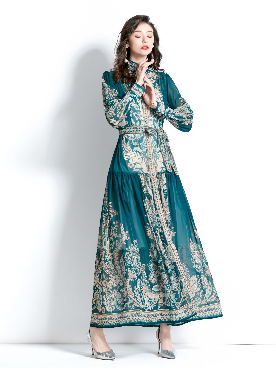 

JC Collection Ethnic Motifs Printed Maxi Dress, Green