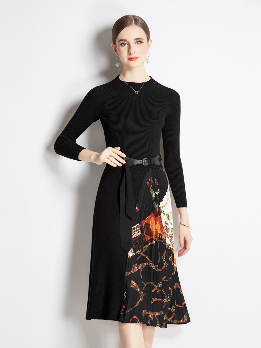 

JC Collection Ethnic Motifs Printed Midi Dress, Black