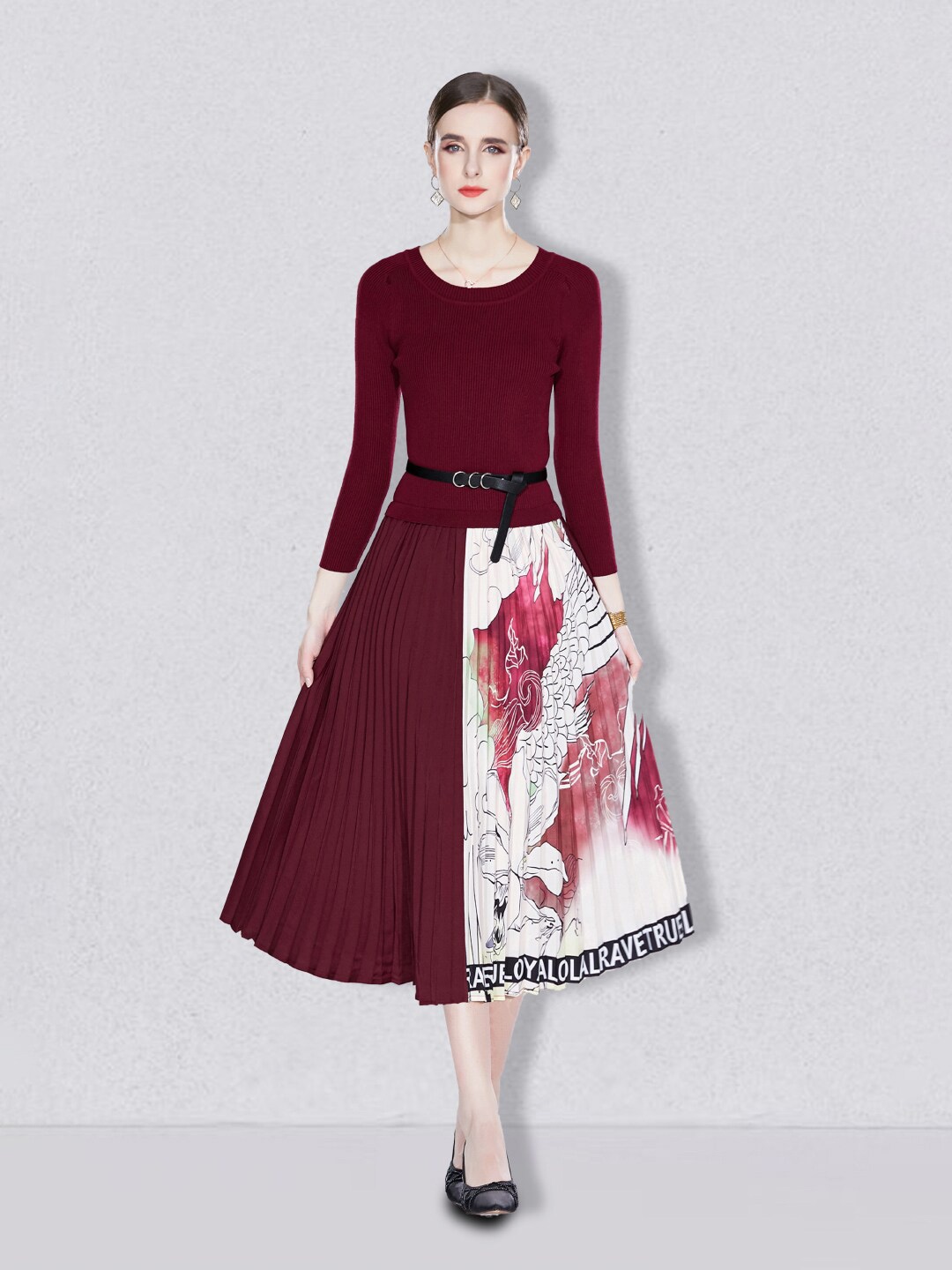 

JC Collection Floral Printed Accordion Pleated Fit & Flare Midi Dress, Maroon