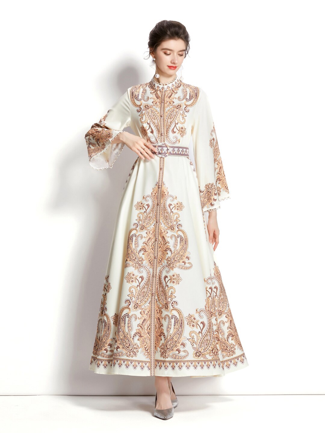 

JC Collection Paisley Printed High Neck Maxi Dress, Cream