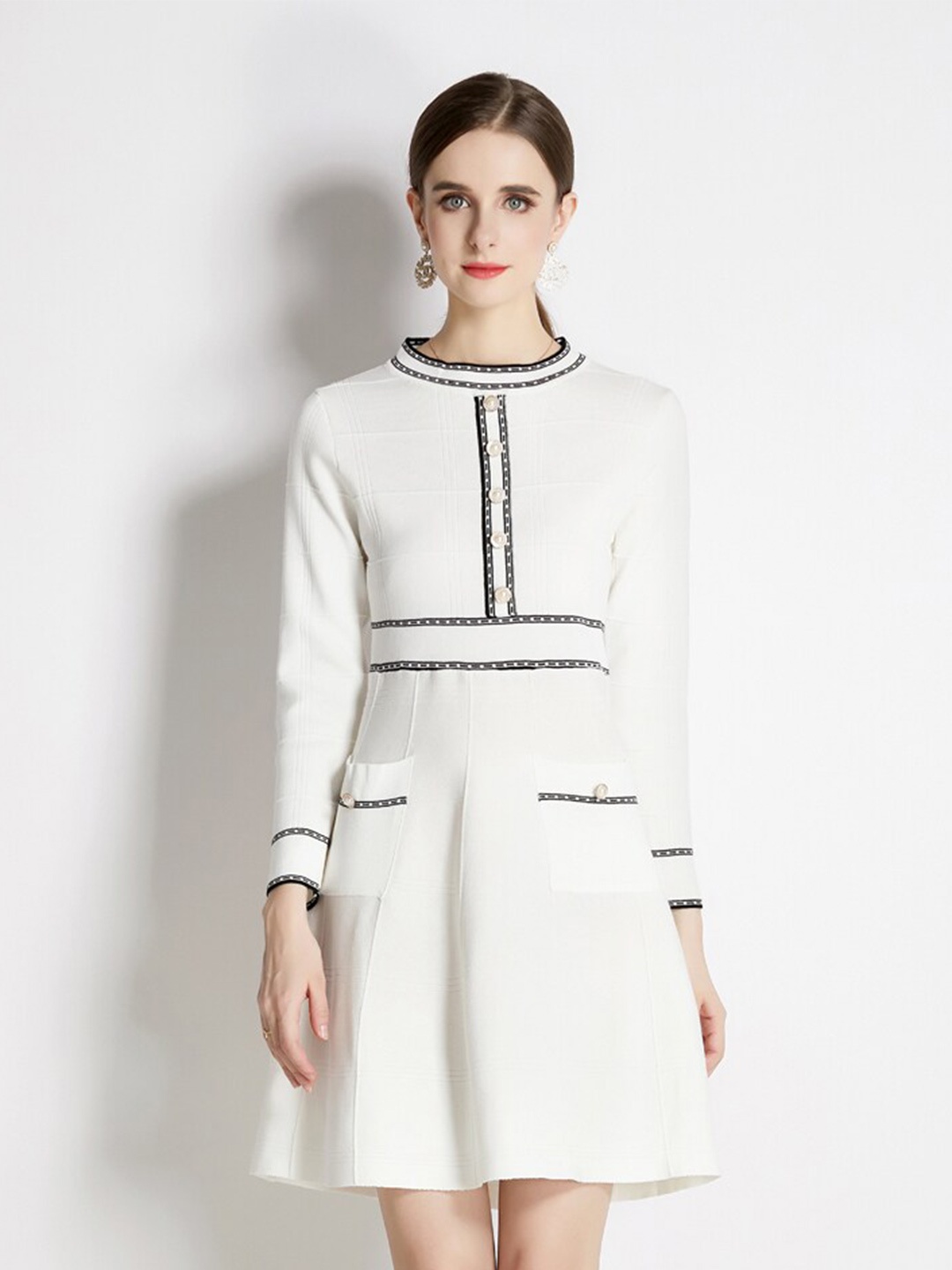 

JC Collection Round Neck A-Line Dress, White