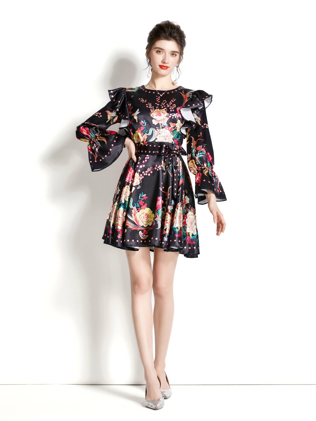 

JC Collection Floral Printed Dress, Black