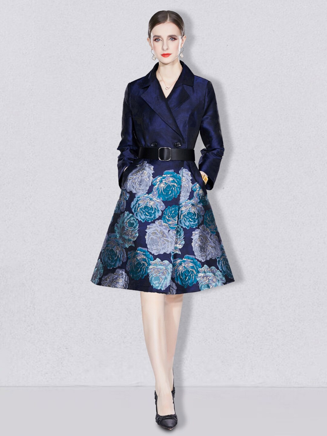 

JC Collection Floral Printed Wrap Dress, Blue