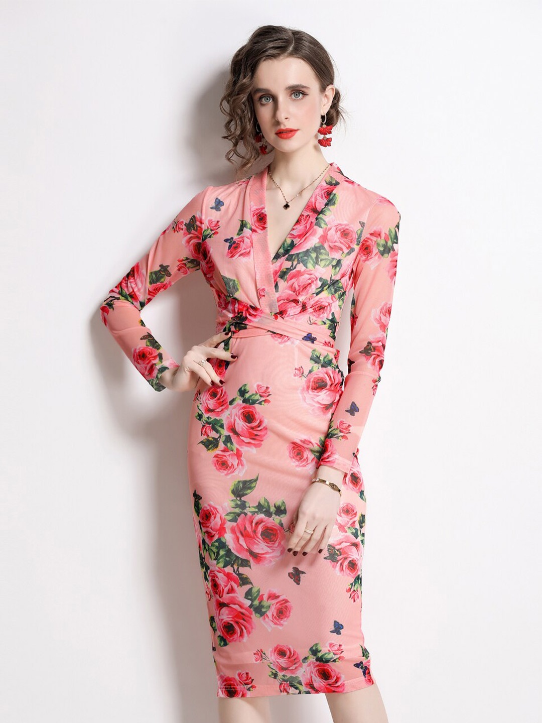 

JC Collection Floral Printed Bodycon Midi Dress, Pink